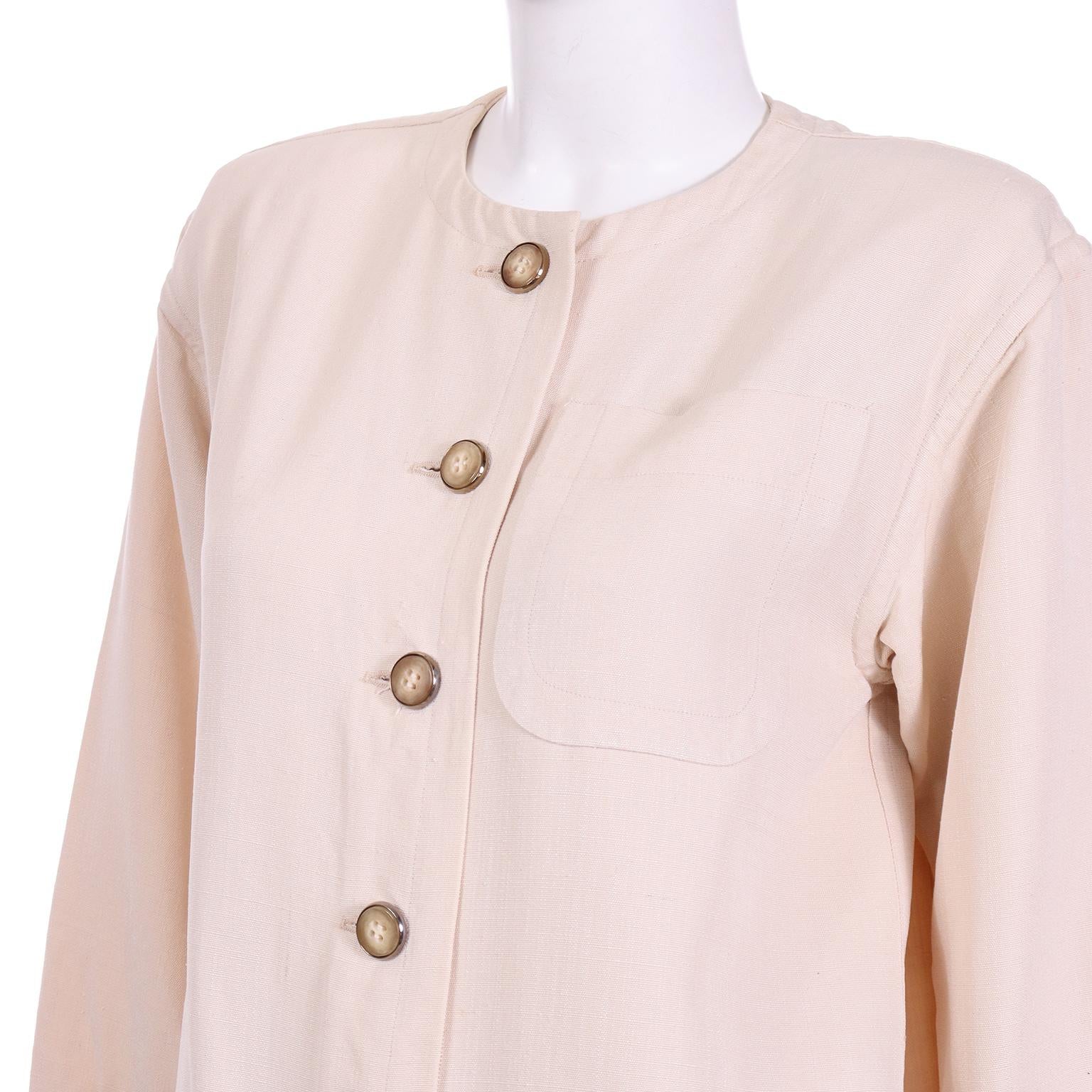 Vintage YSL Yves Saint Laurent Neutral Beige Pants & Jacket 2pc Suit For Sale 4