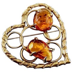 Vintage YSL Yves Saint Laurent Openwork Heart Amber Resin Brooch