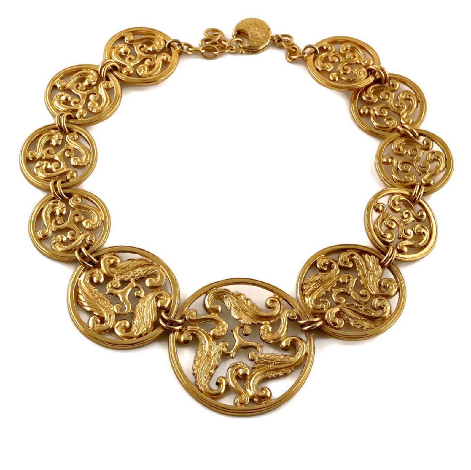Vintage YSL Yves Saint Laurent Openwork Medallion Link Necklace In Good Condition In Kingersheim, Alsace