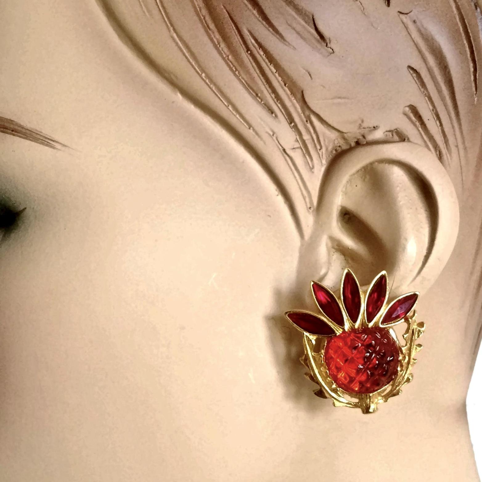 Vintage YSL Yves Saint Laurent Pineapple Lucite Resin Rhinestone Earrings 1