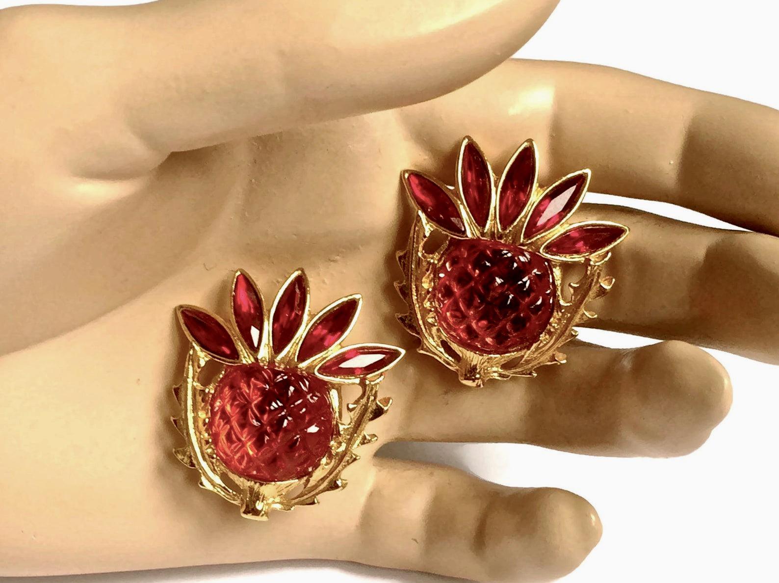 Vintage YSL Yves Saint Laurent Pineapple Lucite Resin Rhinestone Earrings 2