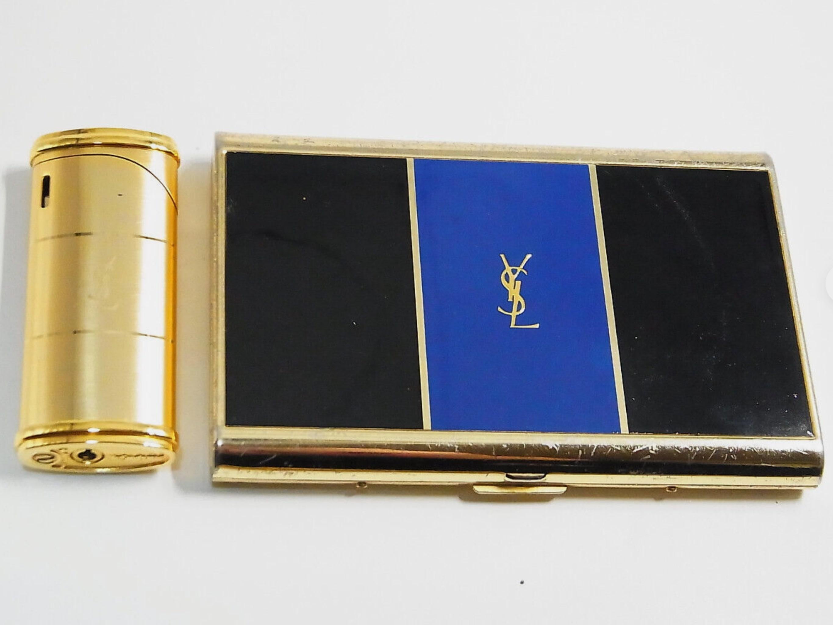 Vintage “YSL” Yves Saint Laurent Retro Cigarette Case & Lighter Set  “Circa 1980 8