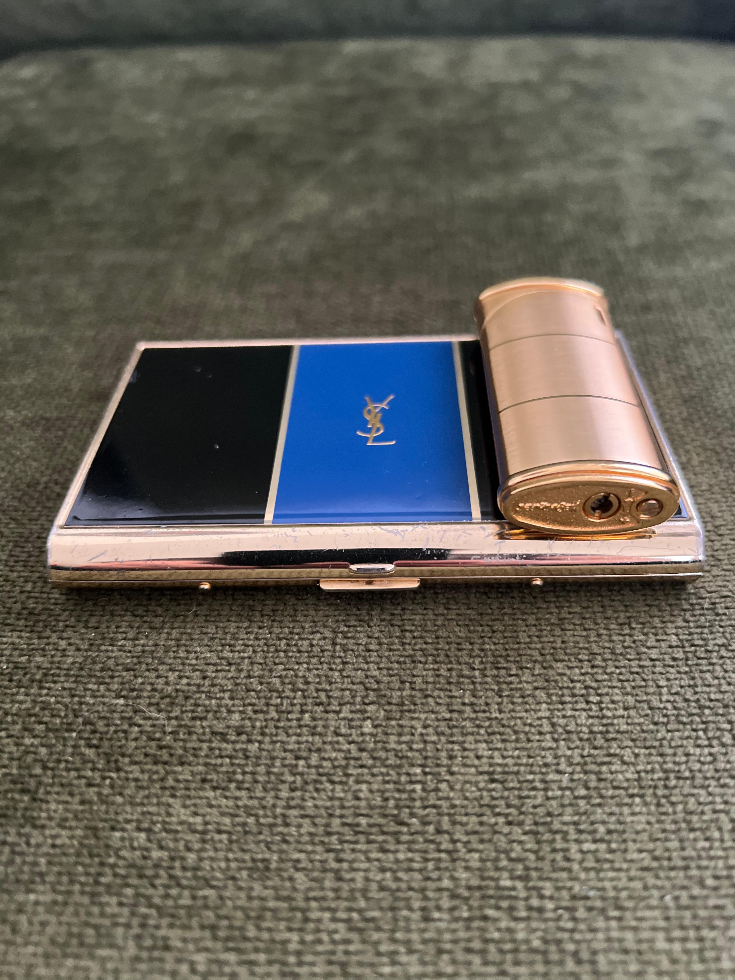 Vintage “YSL” Yves Saint Laurent Retro Cigarette Case & Lighter Set  “Circa 1980 12
