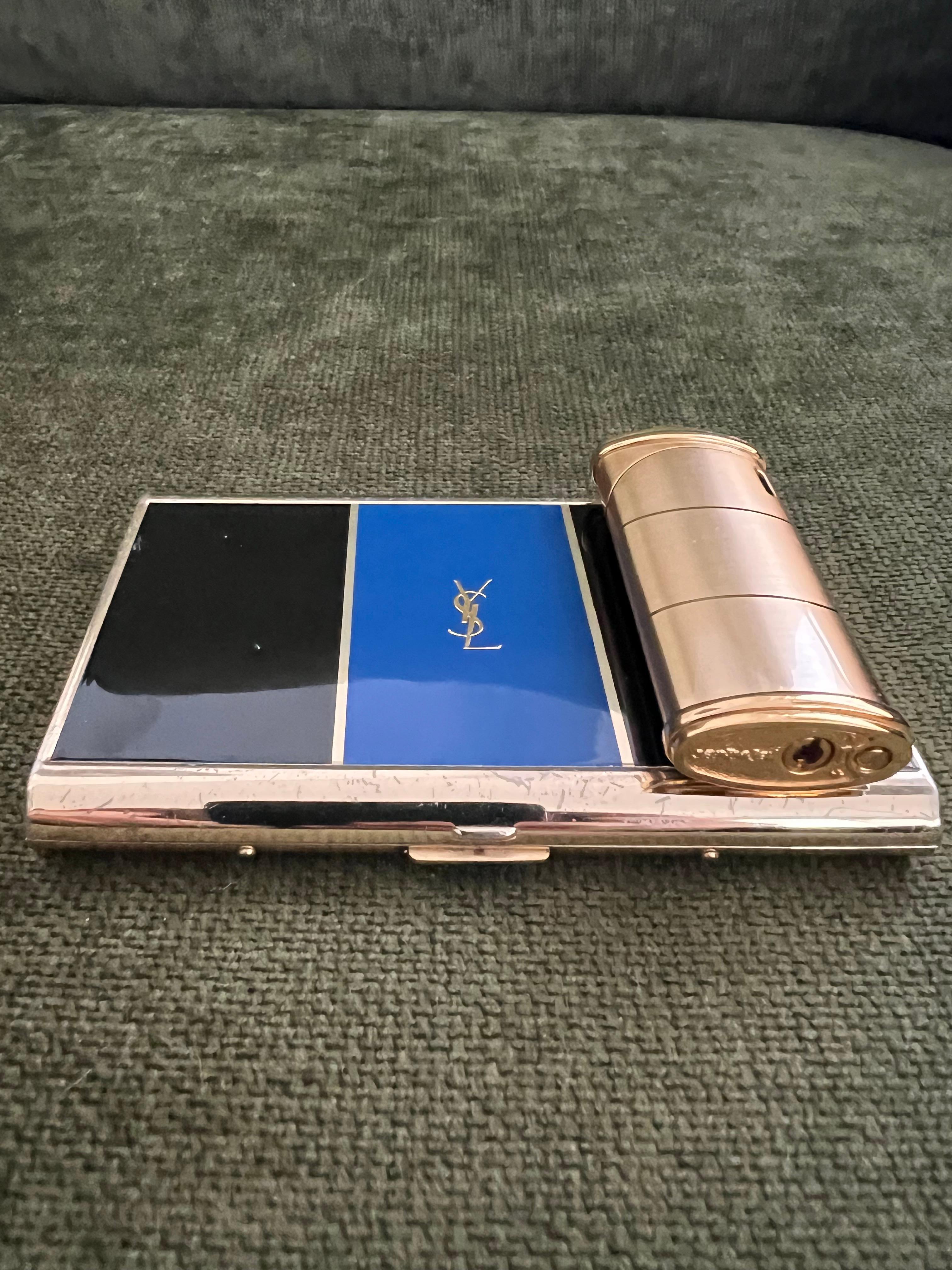 Vintage “YSL” Yves Saint Laurent Retro Cigarette Case & Lighter Set  “Circa 1980 13