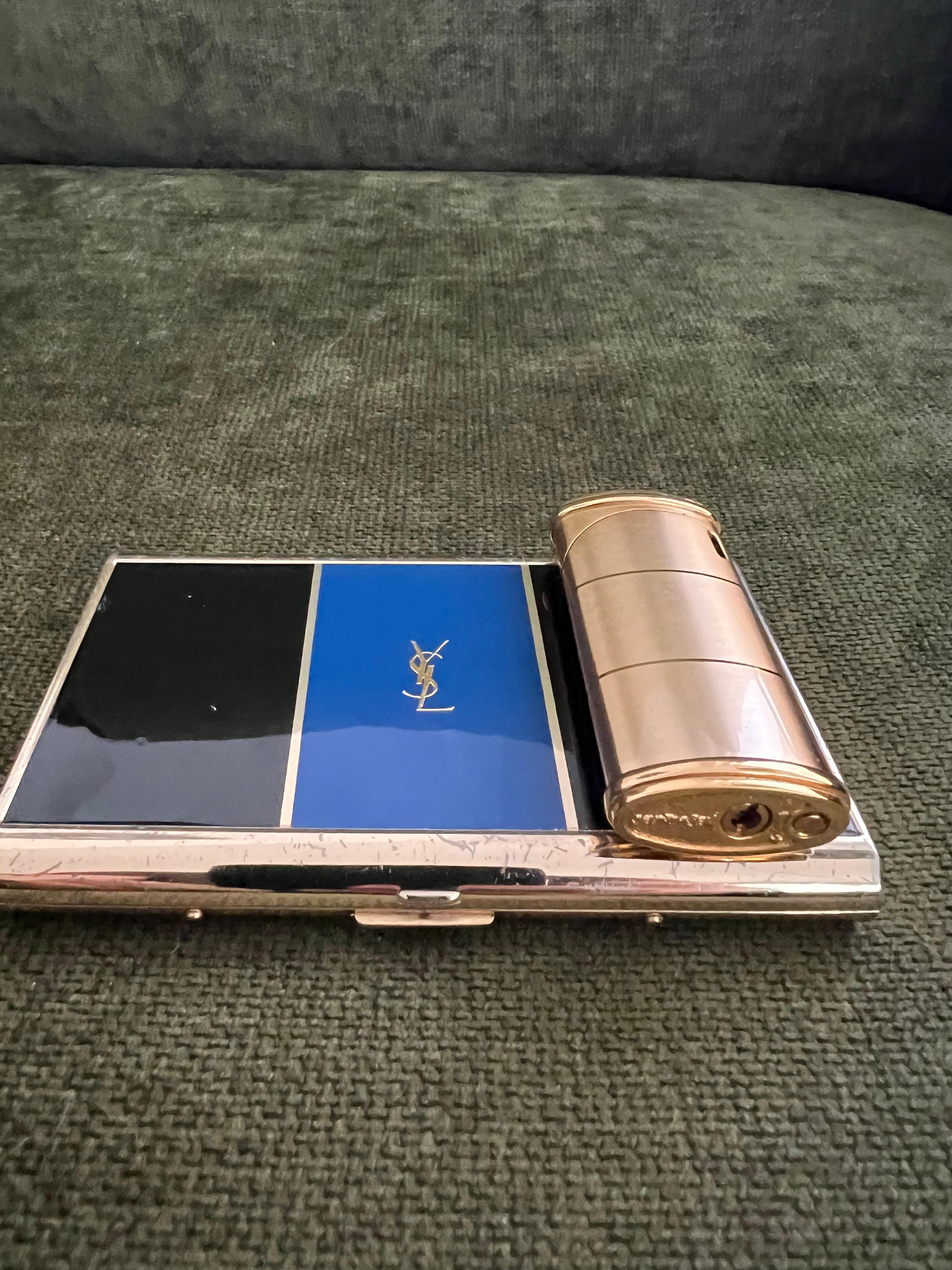 Vintage “YSL” Yves Saint Laurent Retro Cigarette Case & Lighter Set  “Circa 1980 14