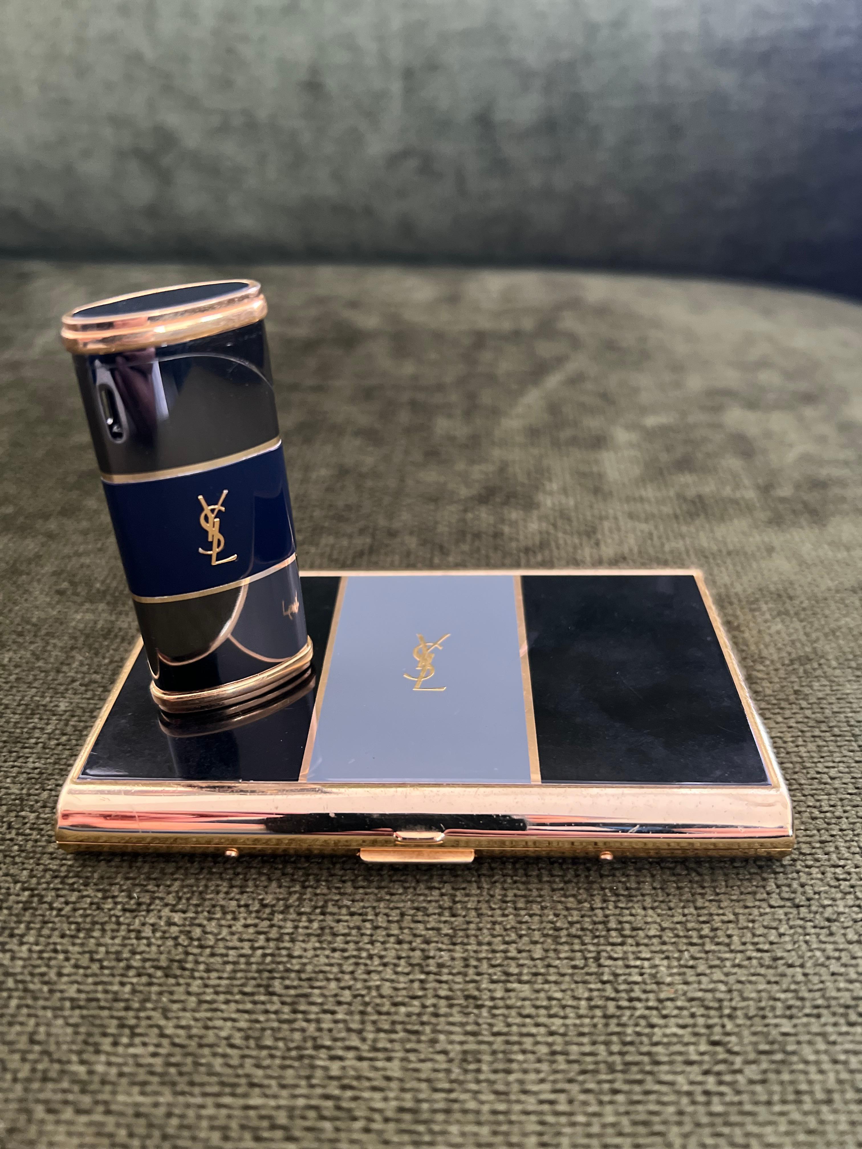 Art Deco Vintage “YSL” Yves Saint Laurent Retro Cigarette Case & Lighter Set “Circa 1980”