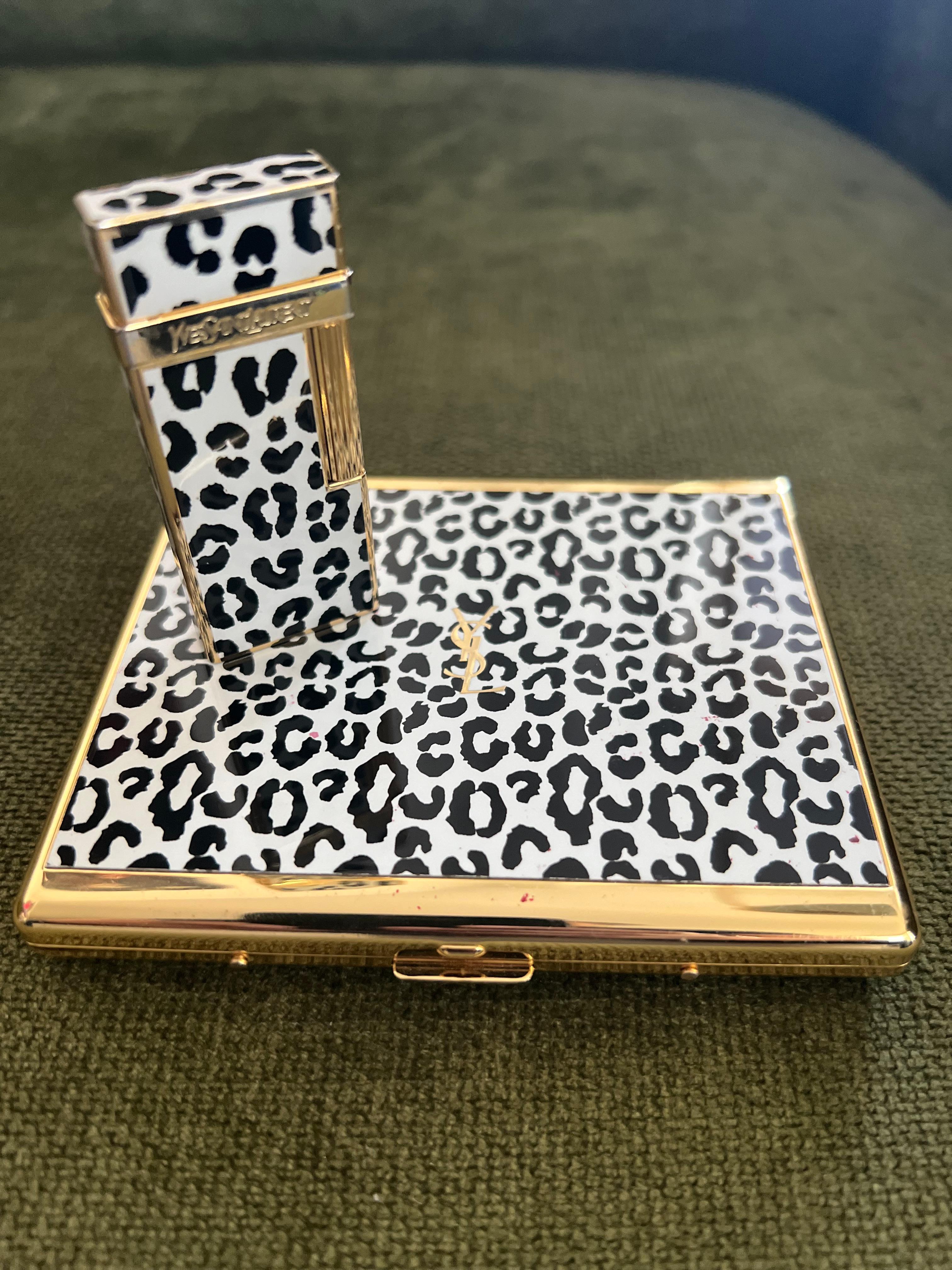 Women's or Men's Vintage “YSL” Yves Saint Laurent Retro Cigarette Case & Lighter Set  “Circa 1980