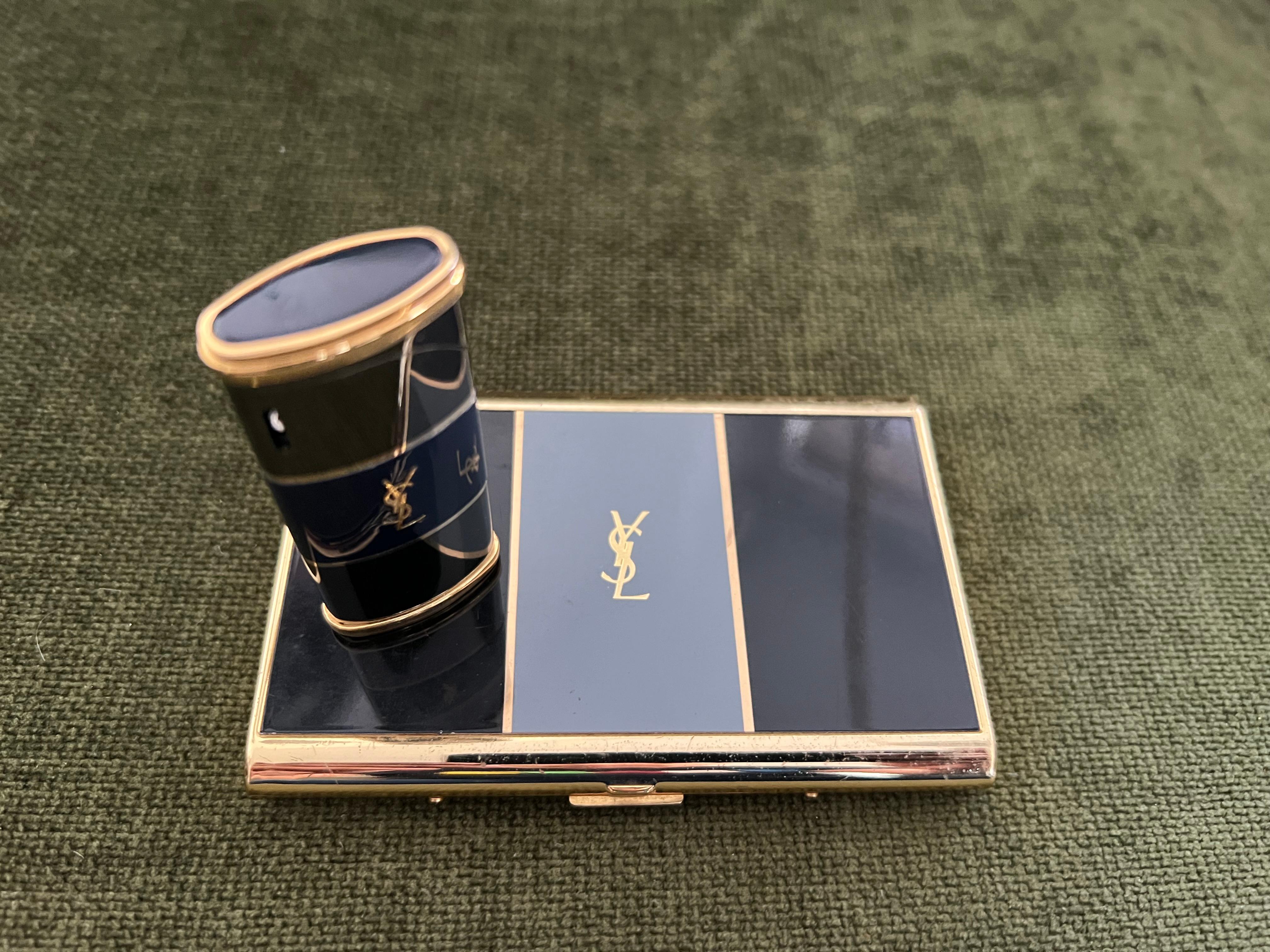 Vintage “YSL” Yves Saint Laurent Retro Cigarette Case & Lighter Set “Circa 1980” In Excellent Condition In New York, NY