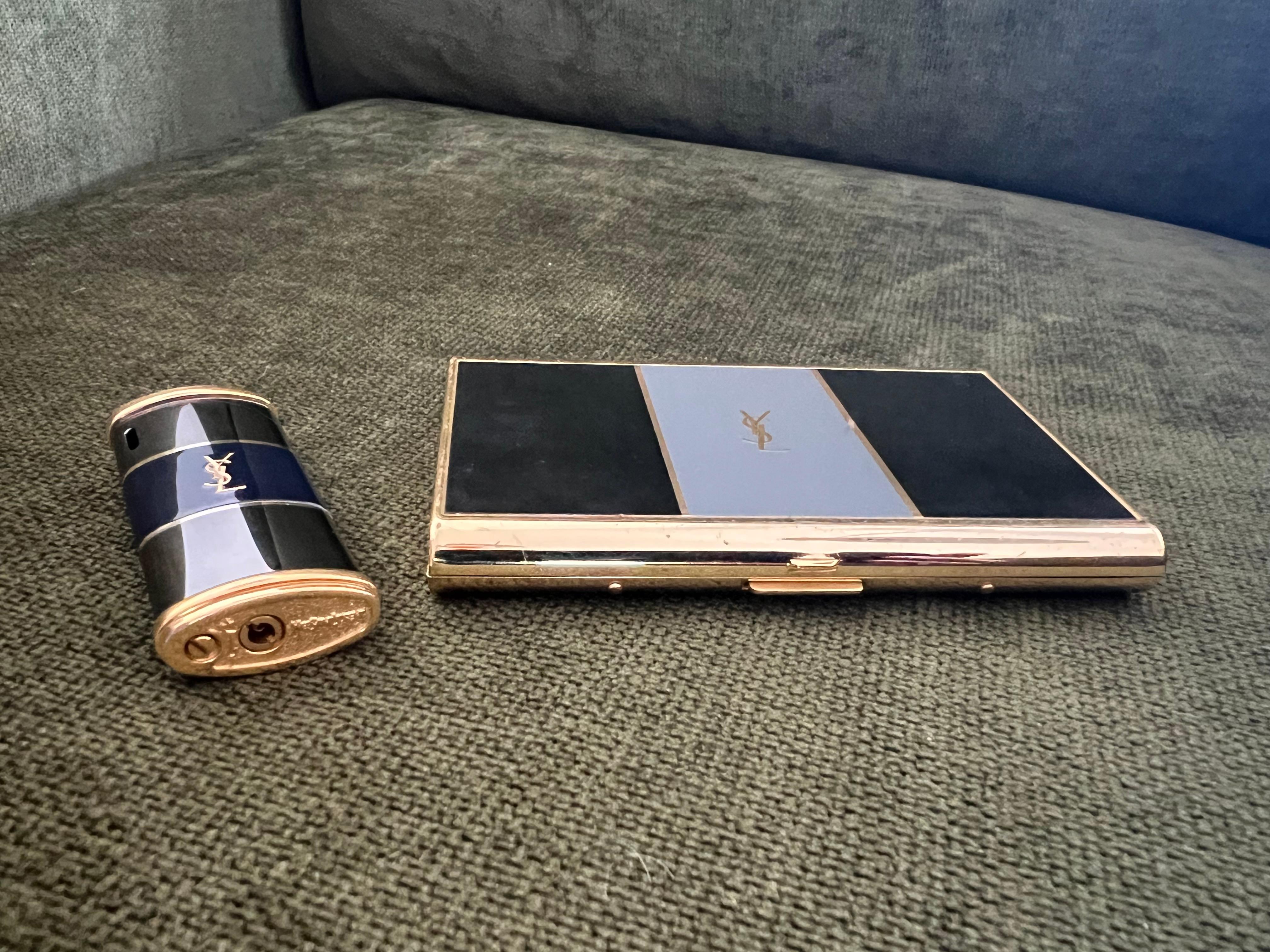 Women's or Men's Vintage “YSL” Yves Saint Laurent Retro Cigarette Case & Lighter Set “Circa 1980”