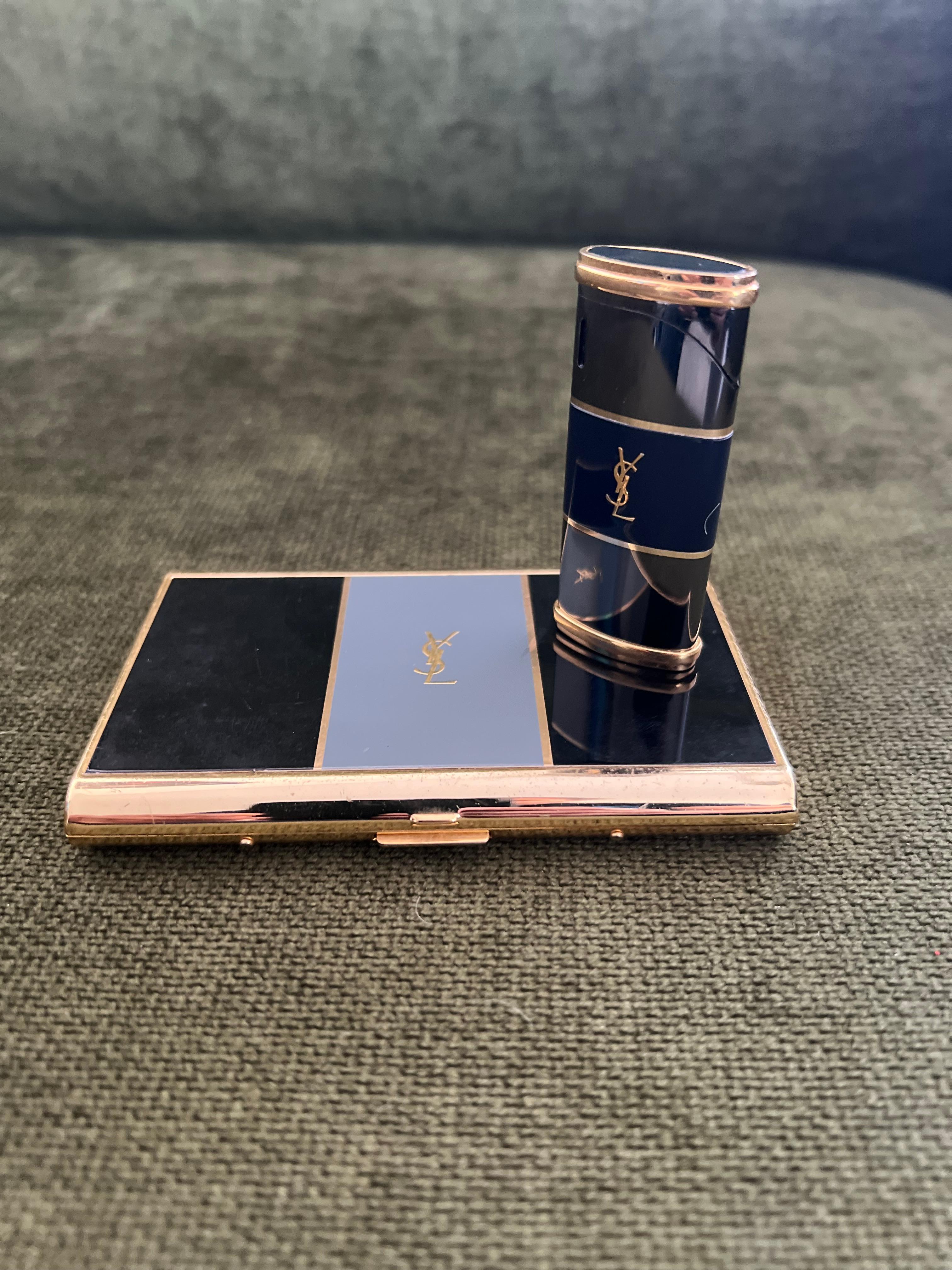 Vintage “YSL” Yves Saint Laurent Retro Cigarette Case & Lighter Set “Circa 1980” 1