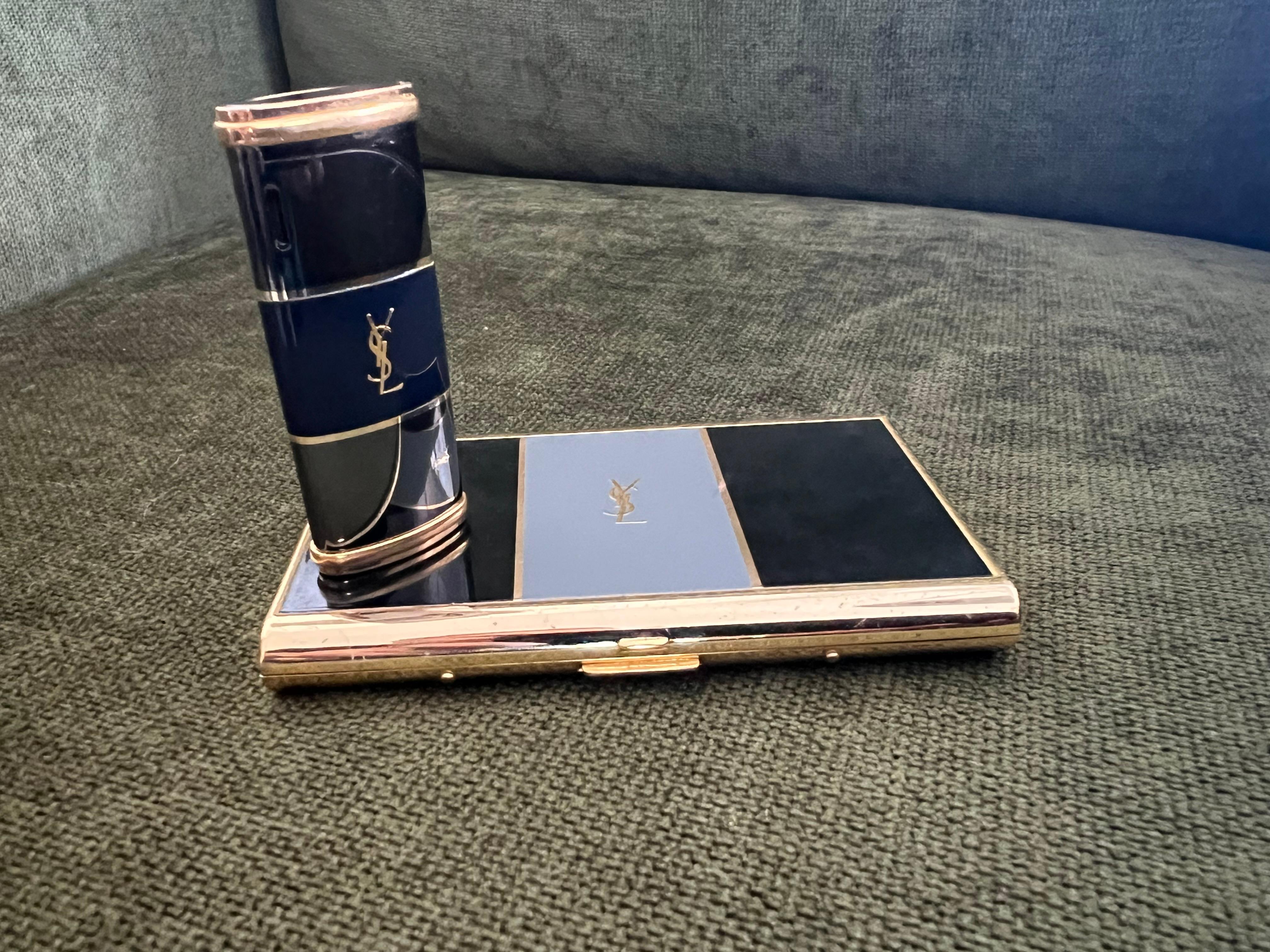 Vintage “YSL” Yves Saint Laurent Retro Cigarette Case & Lighter Set “Circa 1980” 2