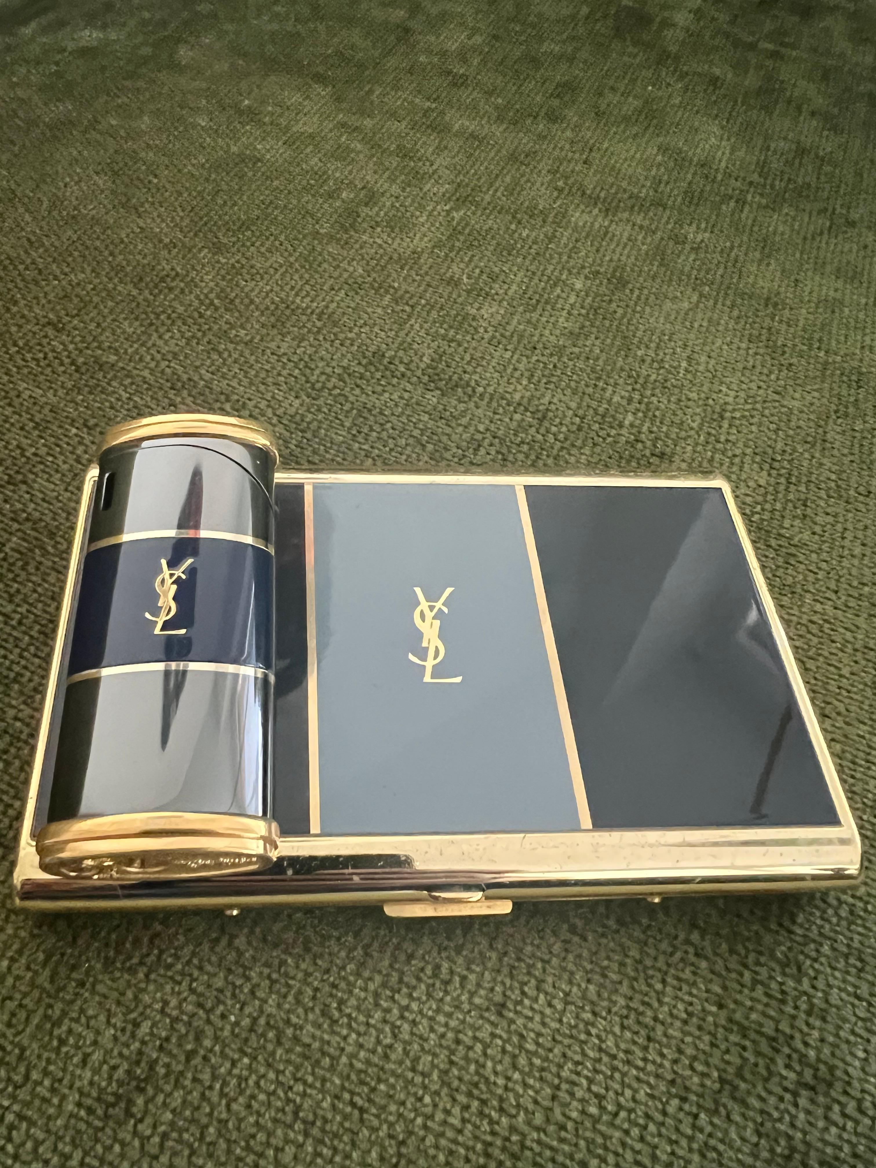 Vintage “YSL” Yves Saint Laurent Retro Cigarette Case & Lighter Set “Circa 1980” 3