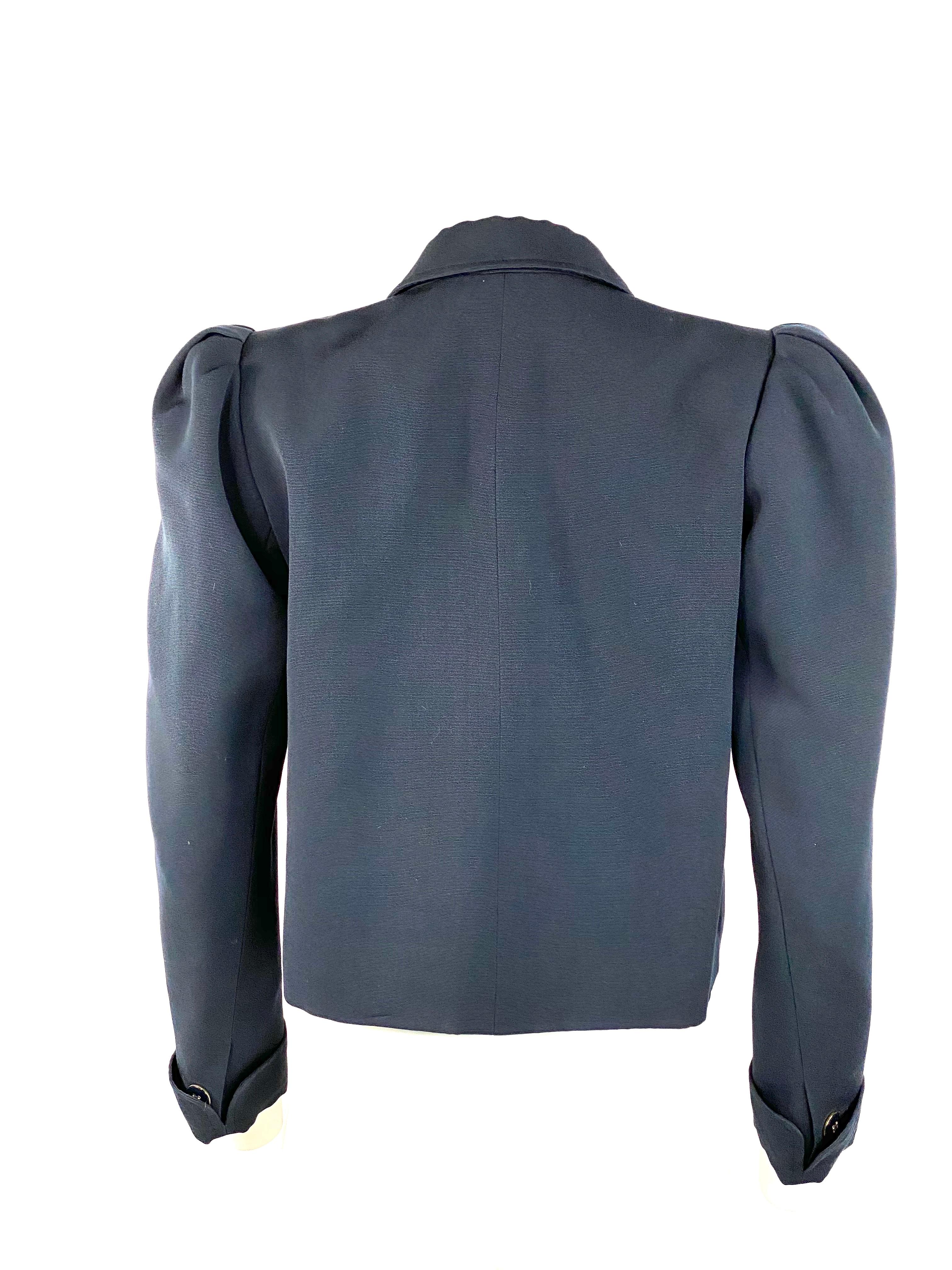 Vintage YSL Yves Saint Laurent Rive Gauche Navy Blazer Tuxedo Jacket Size 38 In Excellent Condition In Beverly Hills, CA