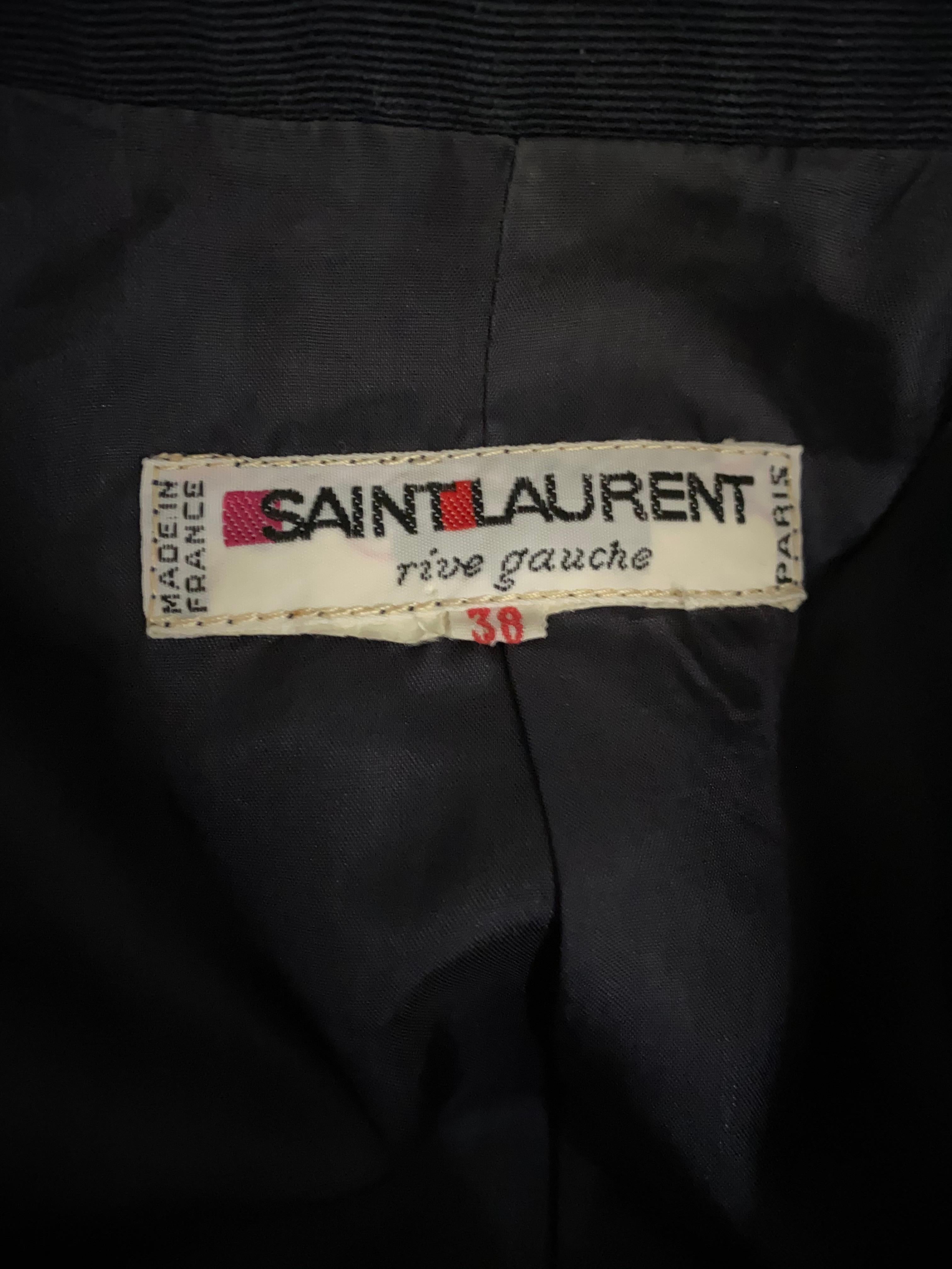 Vintage YSL Yves Saint Laurent Rive Gauche Navy Blazer Tuxedo Jacket Size 38 1