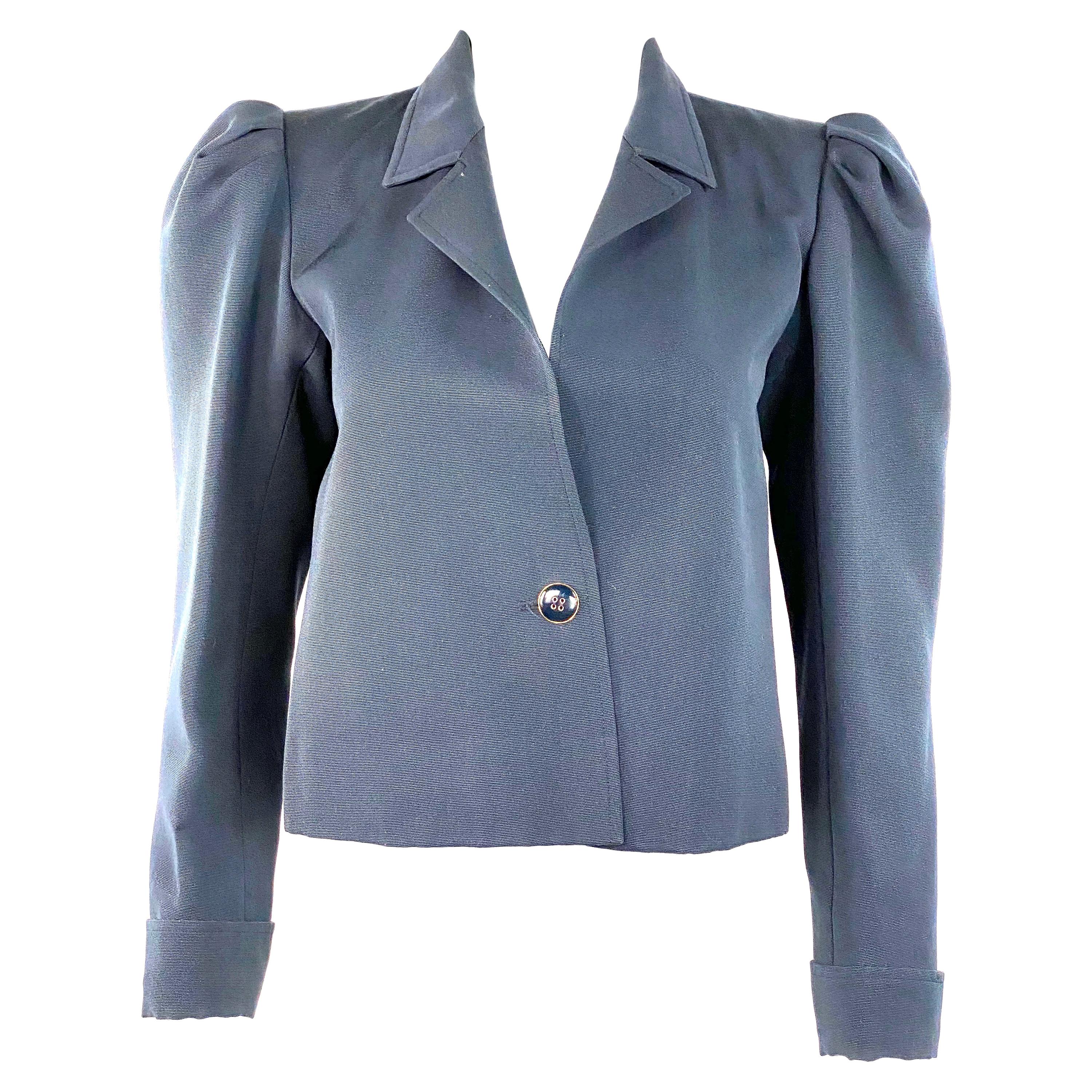 Vintage YSL Yves Saint Laurent Rive Gauche Navy Blazer Tuxedo Jacket Size 38