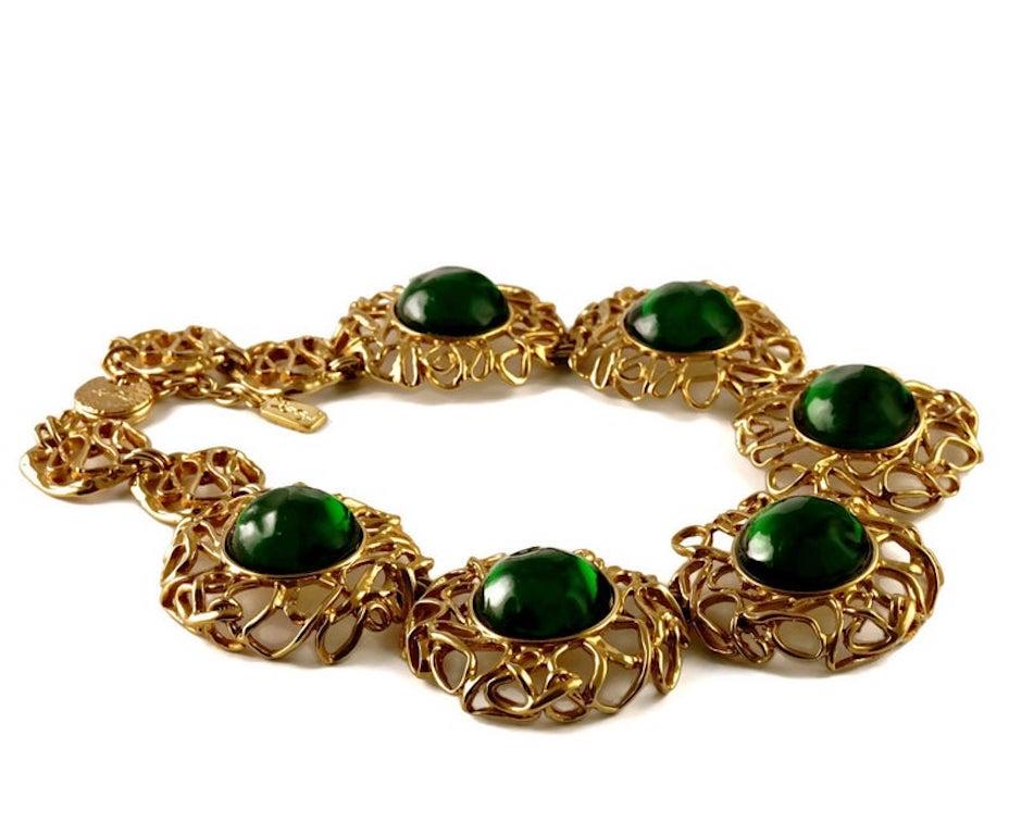 Women's Vintage YSL Yves Saint Laurent Robert Goossens Emerald Cage Necklace For Sale
