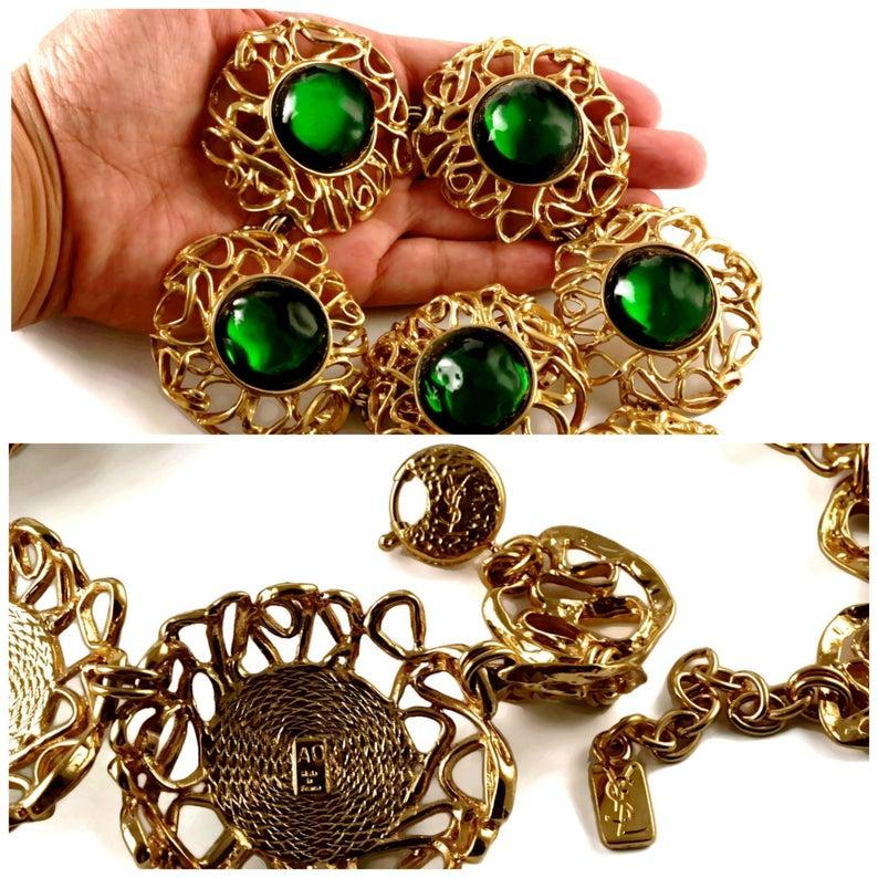 Vintage YSL Yves Saint Laurent Robert Goossens Emerald Cage Necklace For Sale 1
