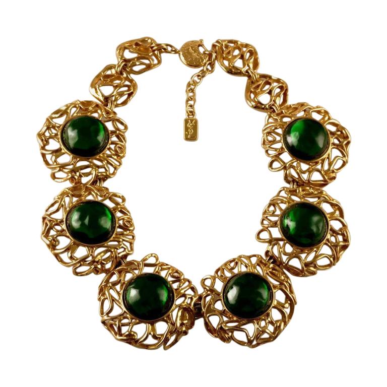 Vintage YSL Yves Saint Laurent Robert Goossens Emerald Cage Necklace For Sale