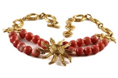 Vintage YSL Yves Saint Laurent Sun Coral Beads Necklace