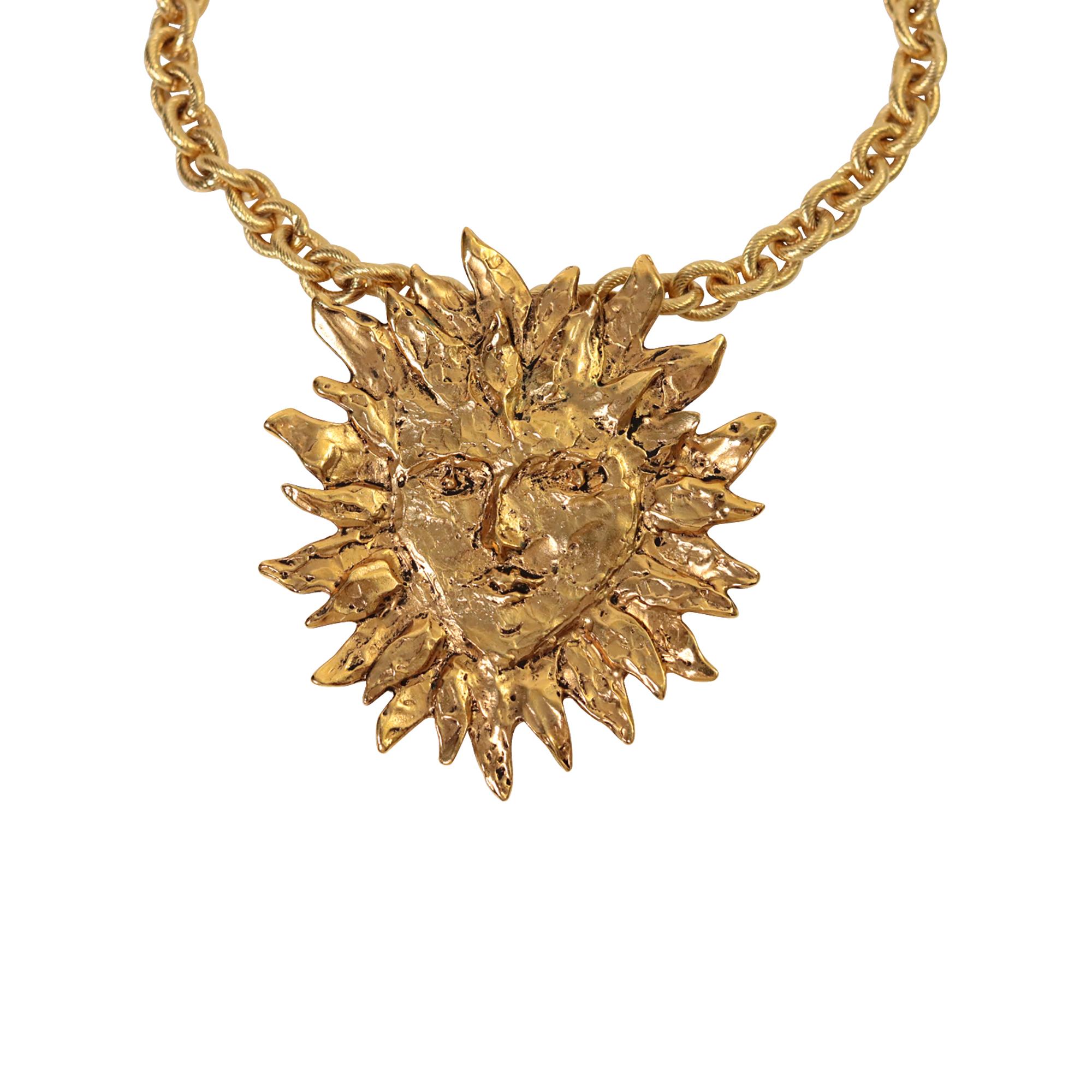 Vintage YSL Yves Saint Laurent Sun Pendant Brooch on Chain Circa 1980s For Sale 5