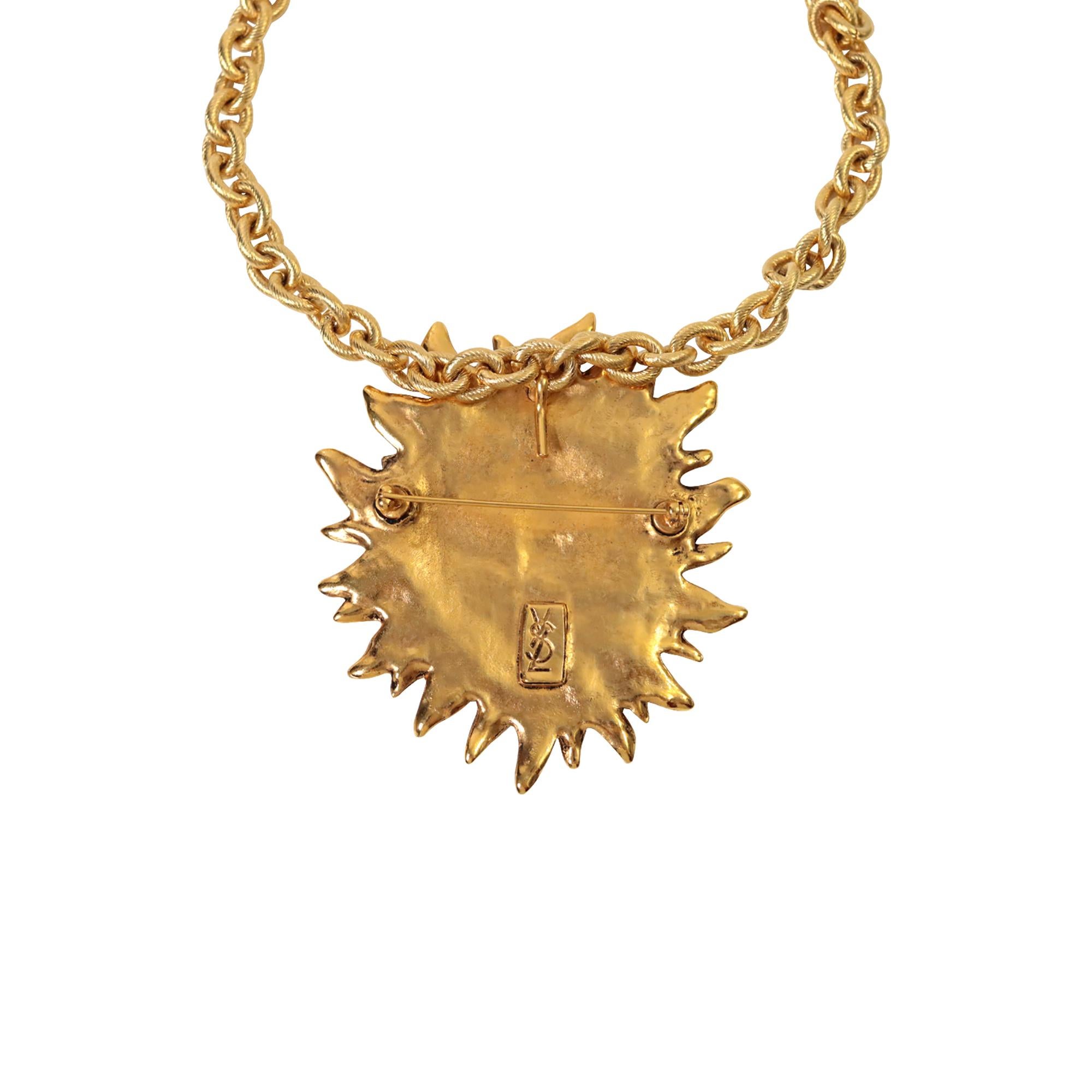 Vintage YSL Yves Saint Laurent Sun Pendant Brooch on Chain Circa 1980s For Sale 6