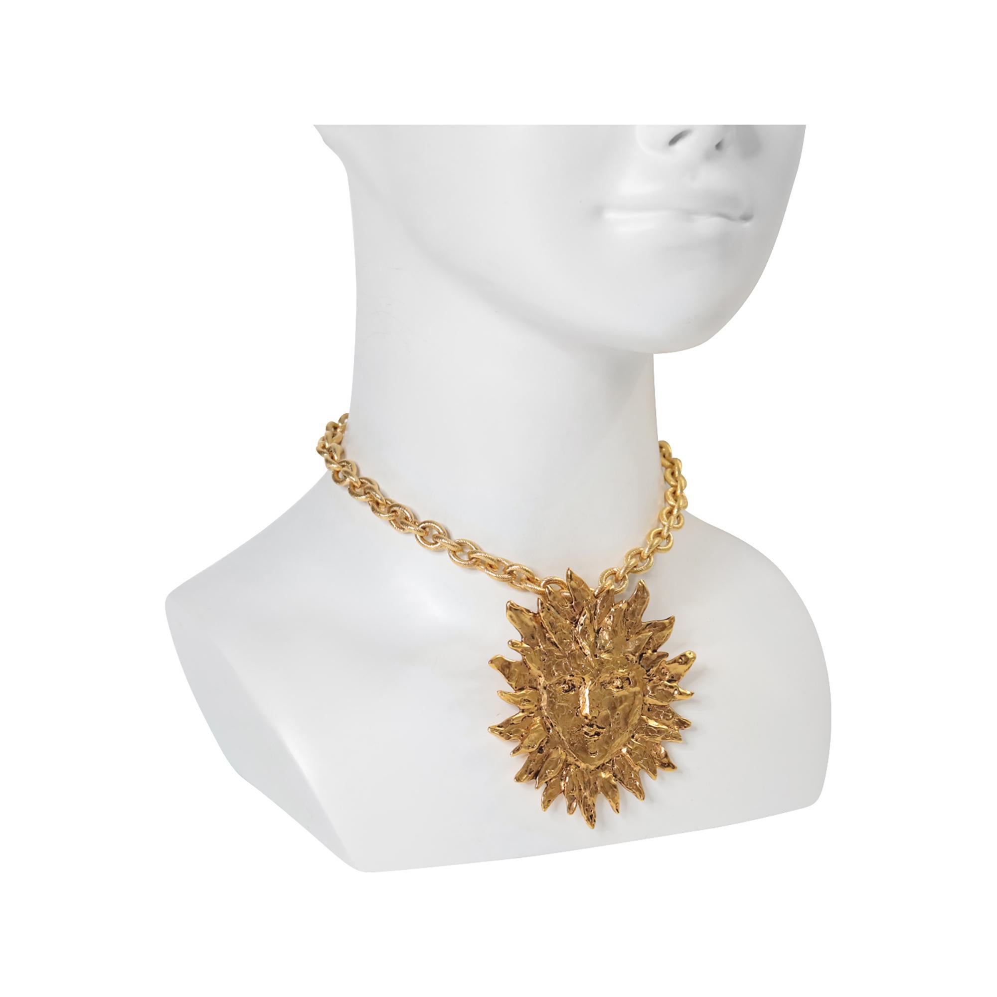 Vintage YSL Yves Saint Laurent Sun Pendant Brooch on Chain Circa 1980s In Good Condition For Sale In New York, NY