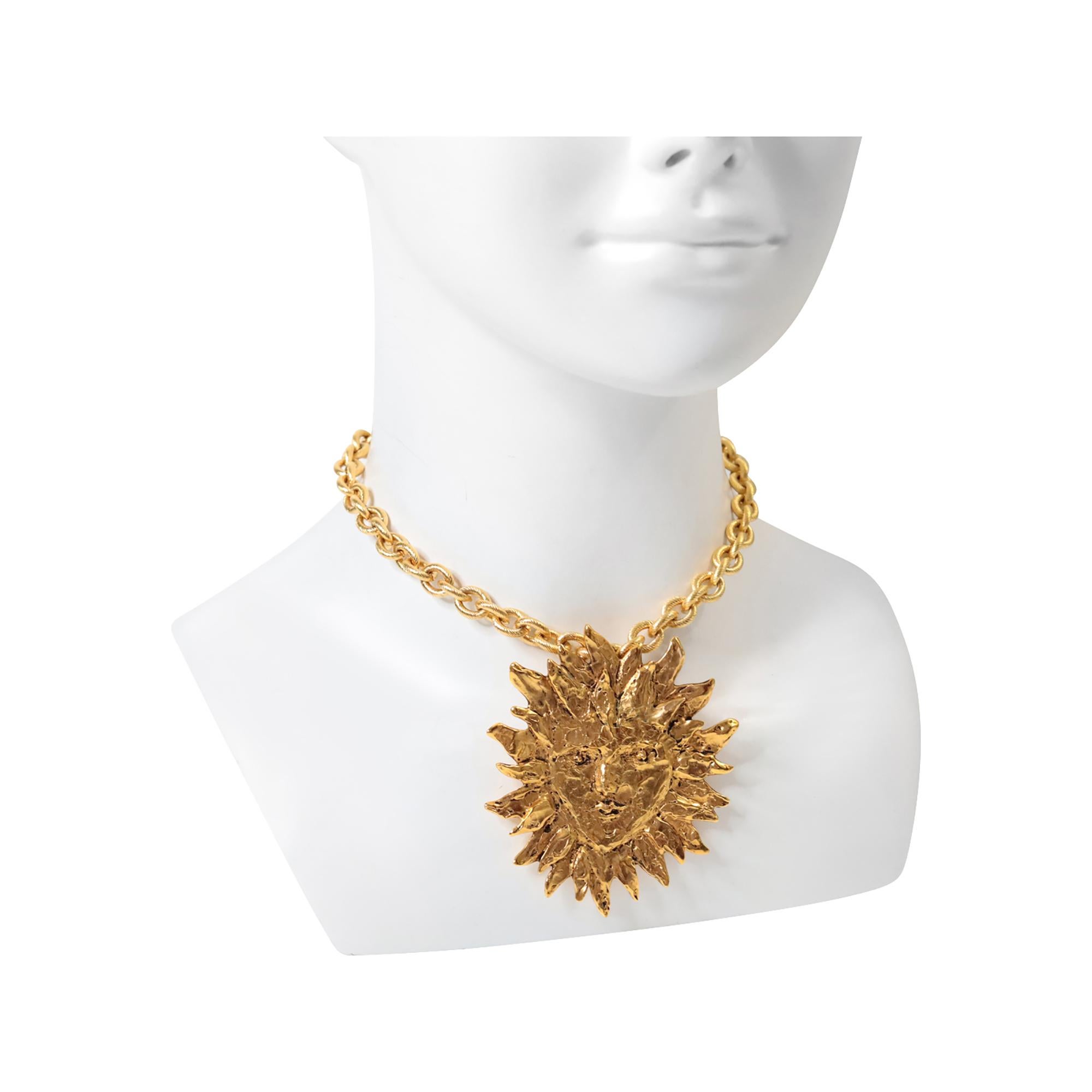 Women's Vintage YSL Yves Saint Laurent Sun Pendant Brooch on Chain Circa 1980s For Sale