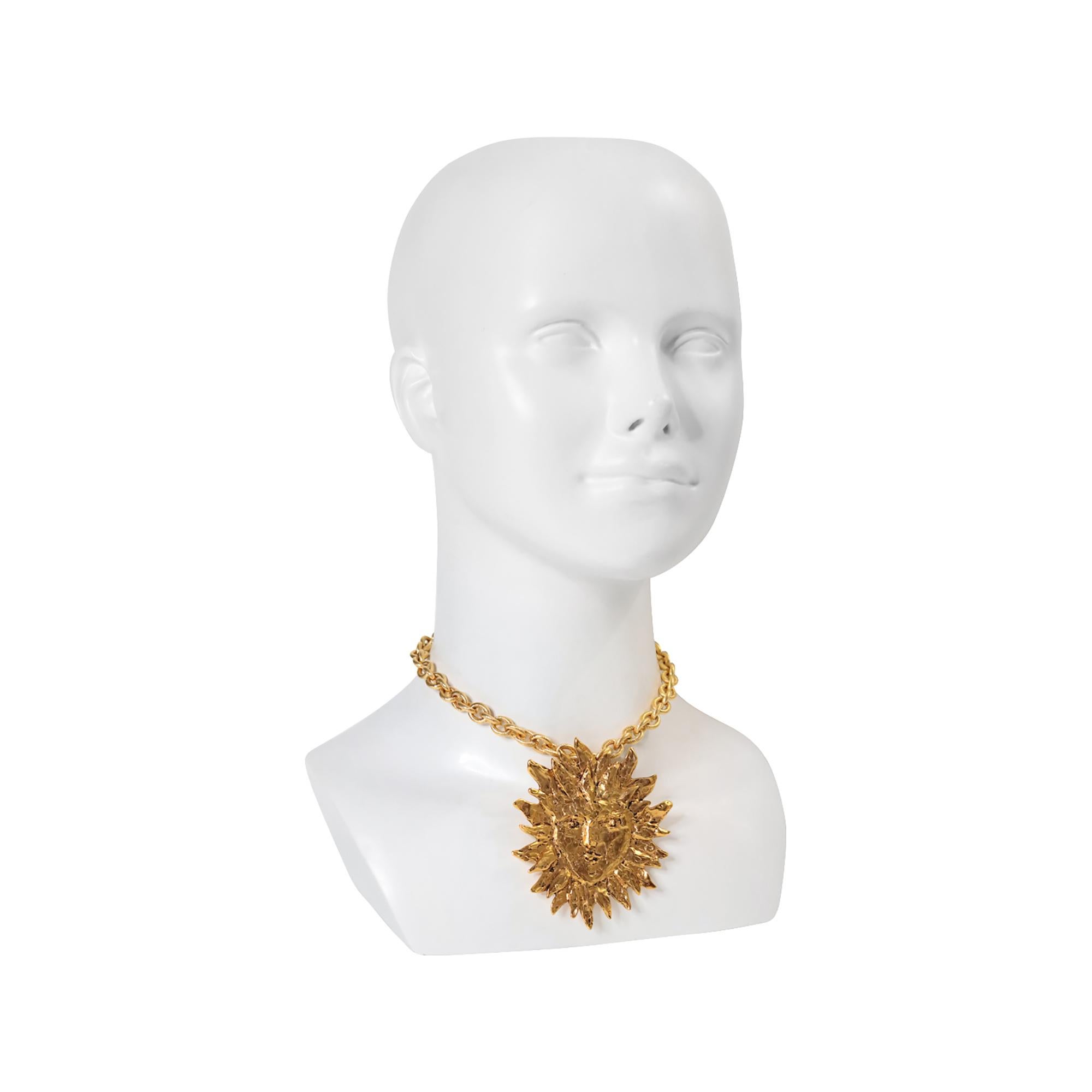 Vintage YSL Yves Saint Laurent Sun Pendant Brooch on Chain Circa 1980s For Sale 2