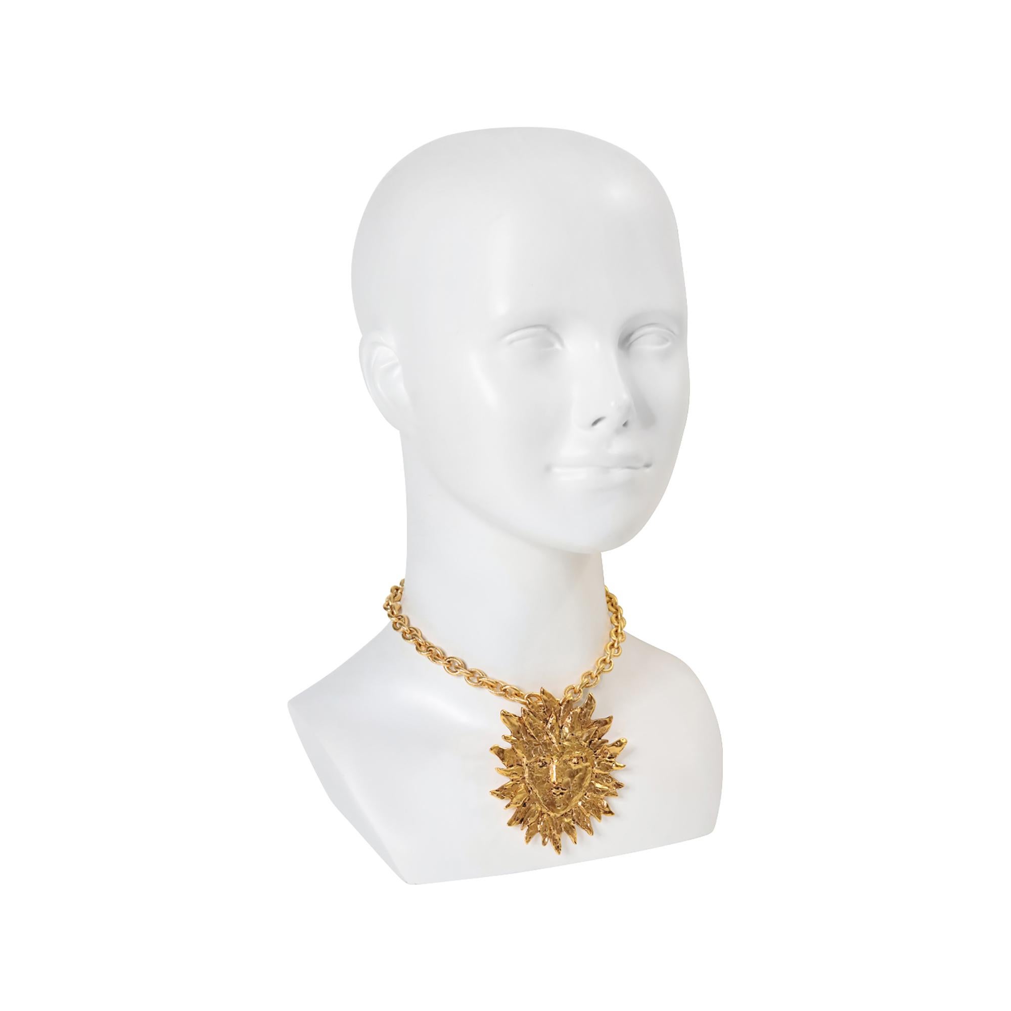 Vintage YSL Yves Saint Laurent Sun Pendant Brooch on Chain Circa 1980s For Sale 3