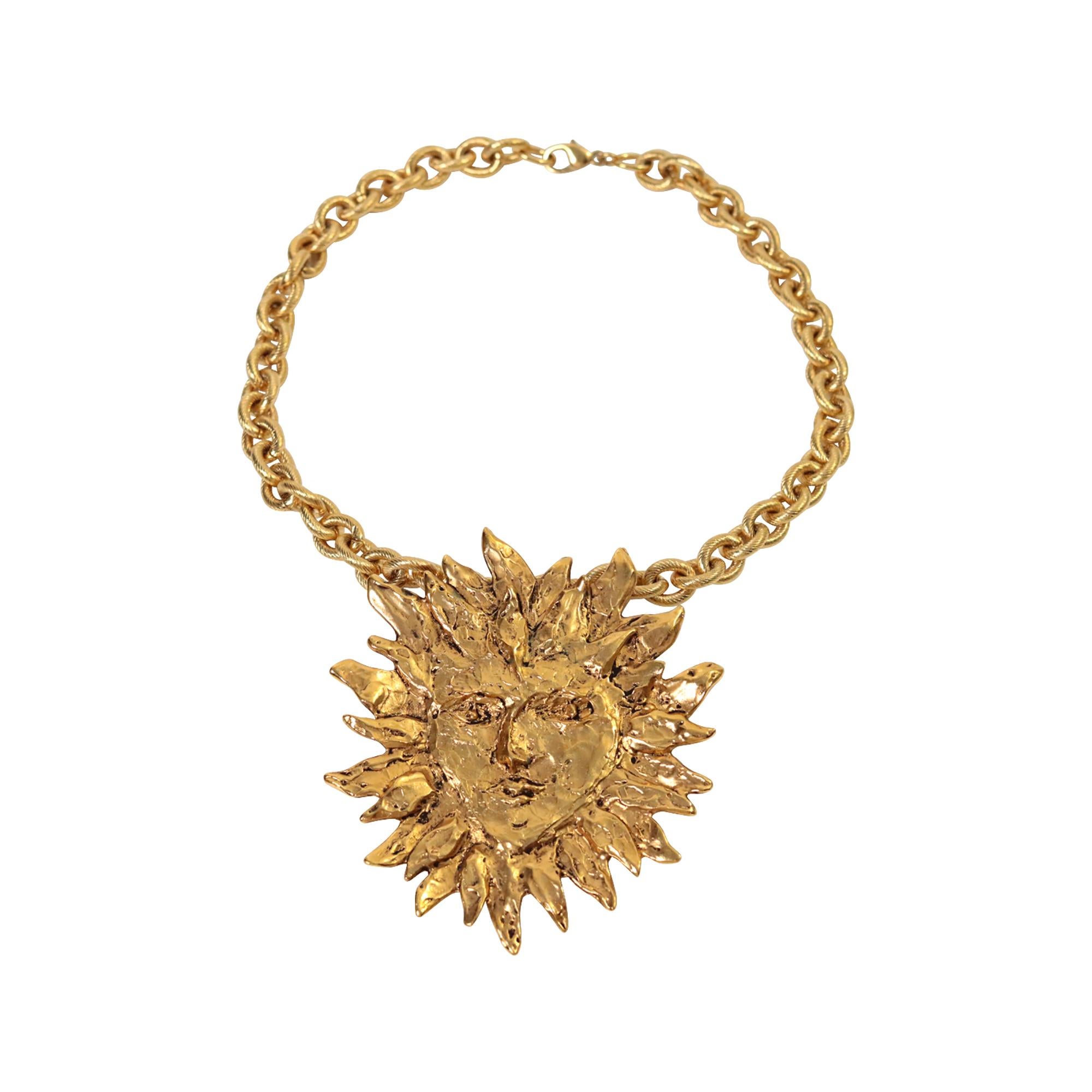 Vintage YSL Yves Saint Laurent Sun Pendant Brooch on Chain Circa 1980s For Sale 4