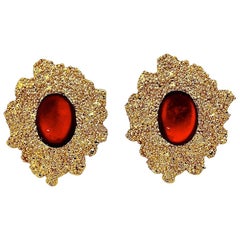 Vintage YSL Yves Saint Laurent Textured Ruby Cabochon Earrings