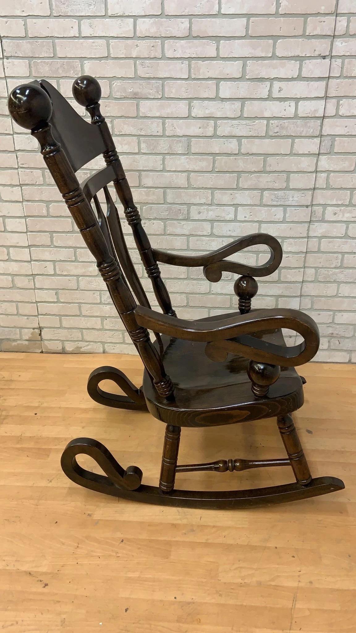 Slovenian Vintage Yugoslavian High Back Wood Rocking Chair For Sale