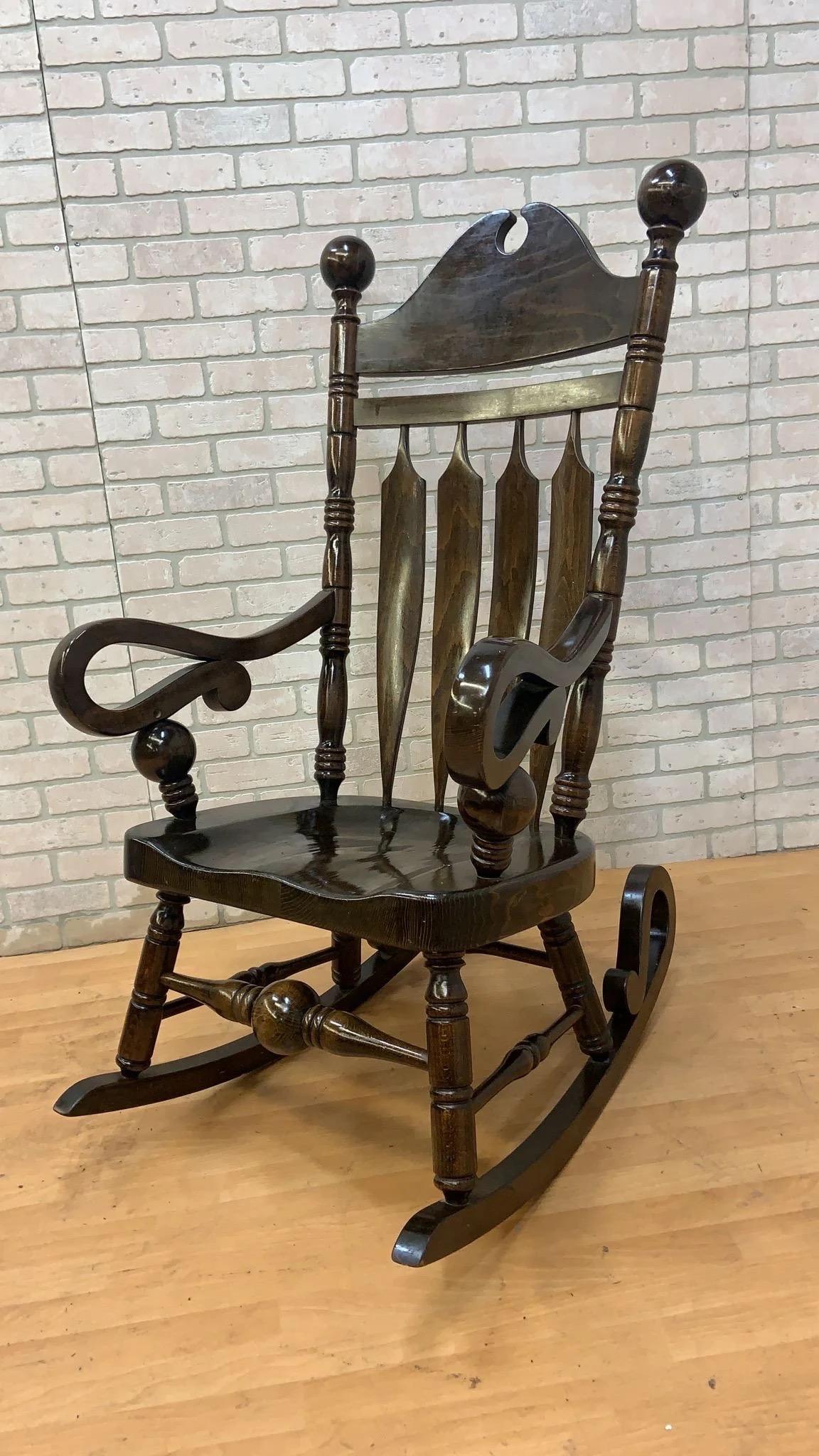 Vintage Yugoslavian High Back Wood Rocking Chair For Sale 1