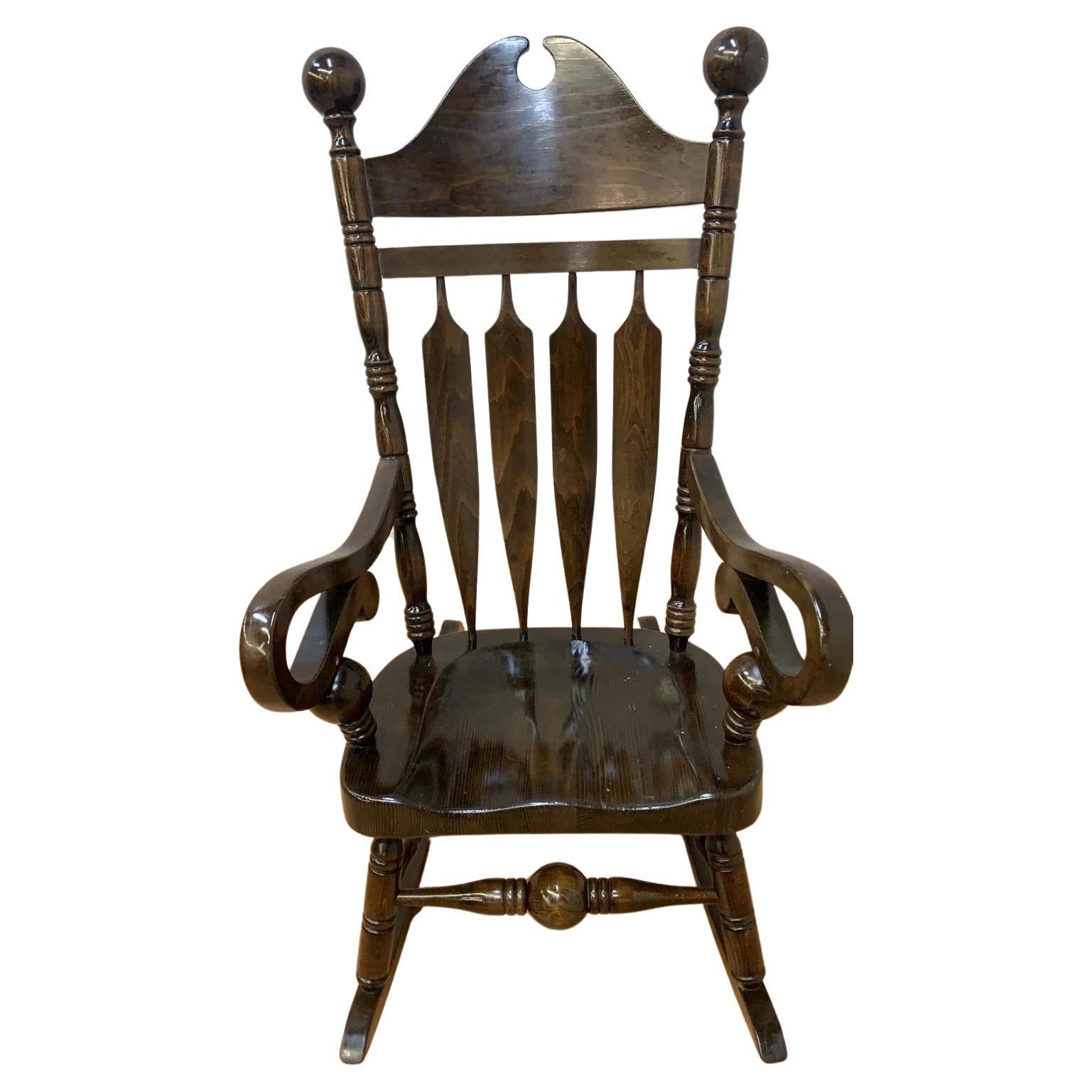 Vintage Yugoslavian High Back Wood Rocking Chair