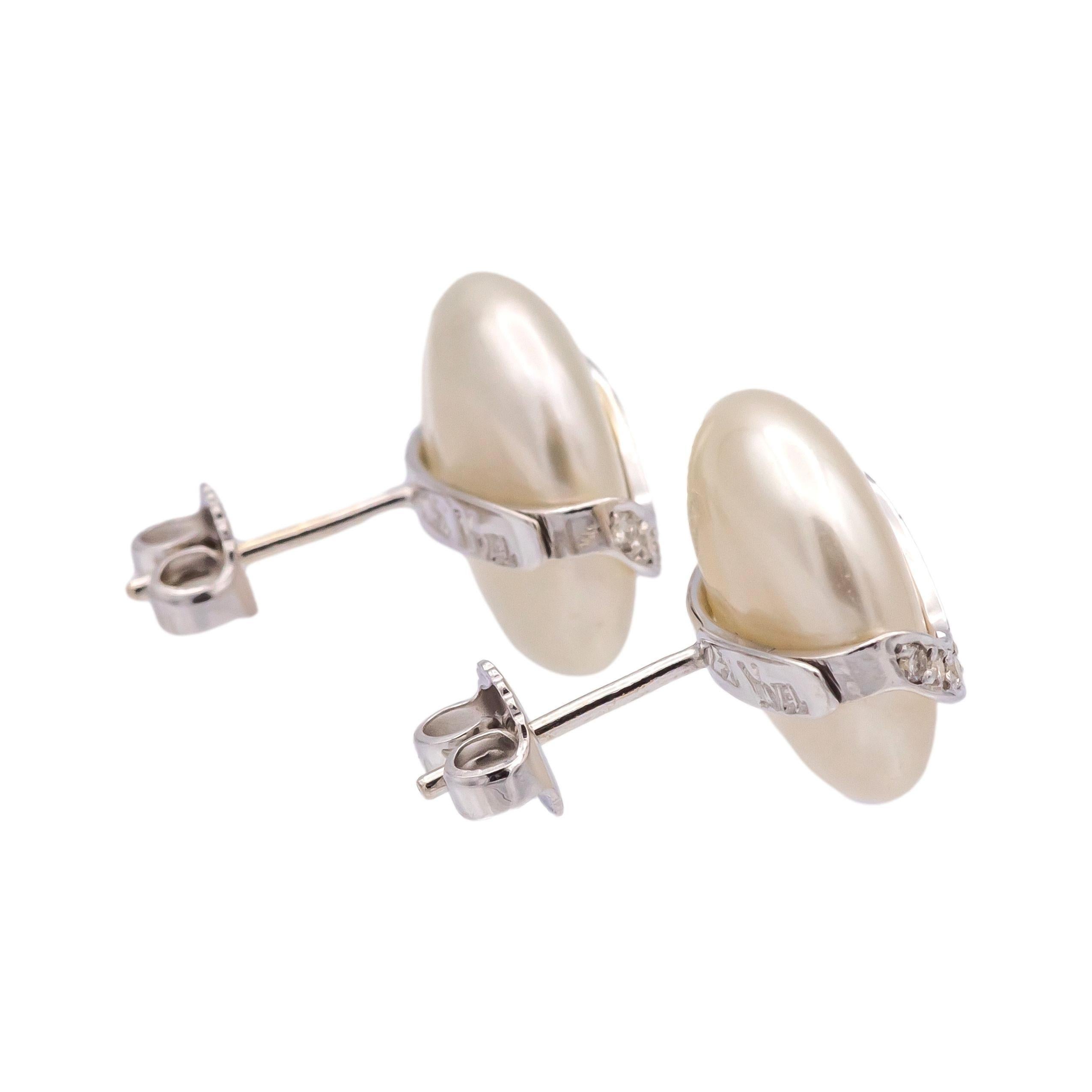 De las mujeres Pendientes Vintage Yvel Biwa Coin Pearl  Oro blanco de 18 quilates + diamantes, perlas de 14,5 mm en venta