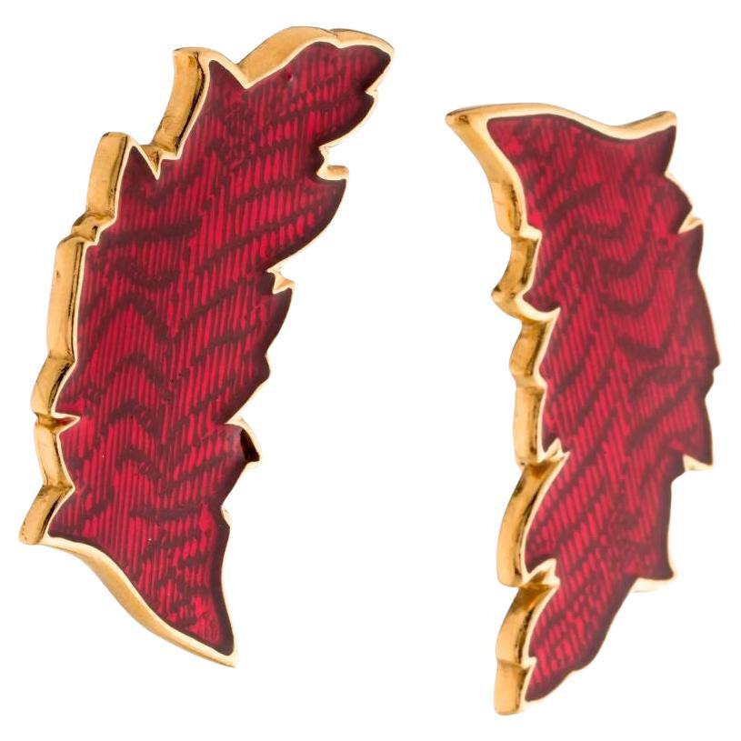 Vintage Yves Saint Lauren RIVE GAUCHE Ohrclips mit Emaille-Blatt-Ohrclips aus bordeaux-Emaille im Angebot