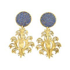 Vintage Yves Saint Lauren YSL Couture Gold Tone with Blue Crystals Circa 1980s