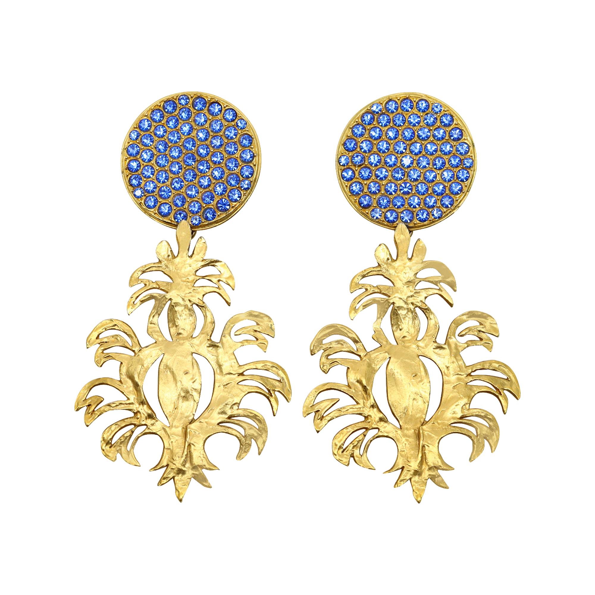 Vintage Yves Saint Lauren YSL Couture Gold-Ton mit blauen Kristallen CIRCA 1980s für Damen oder Herren im Angebot