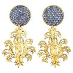 Vintage Yves Saint Lauren YSL Couture Gold-Ton mit blauen Kristallen CIRCA 1980s