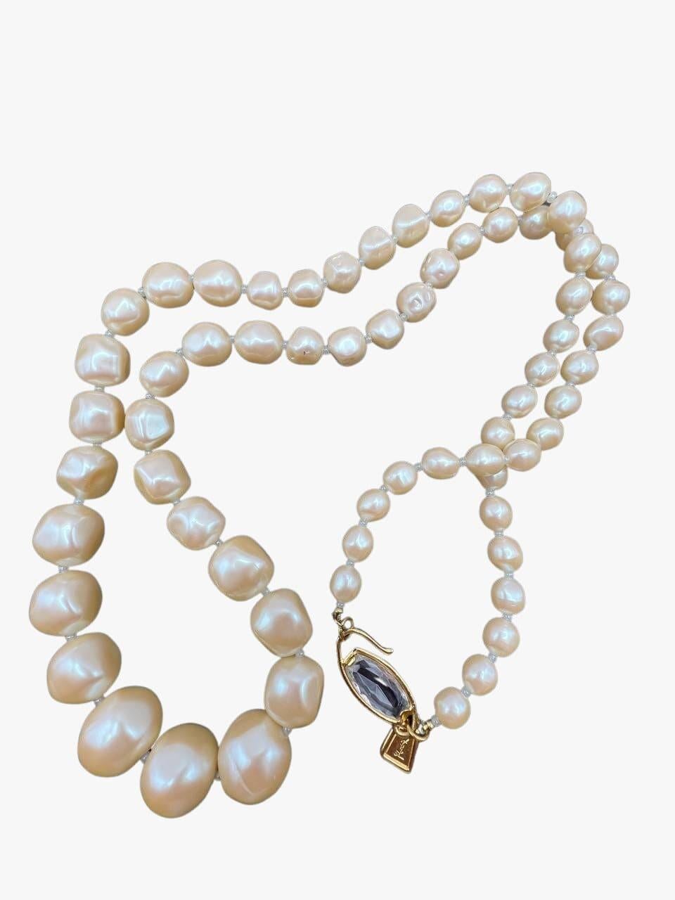 Women's or Men's Vintage Yves Saint Lauren YSL Cream Baroque Pearl Beads Necklace, 1980s
