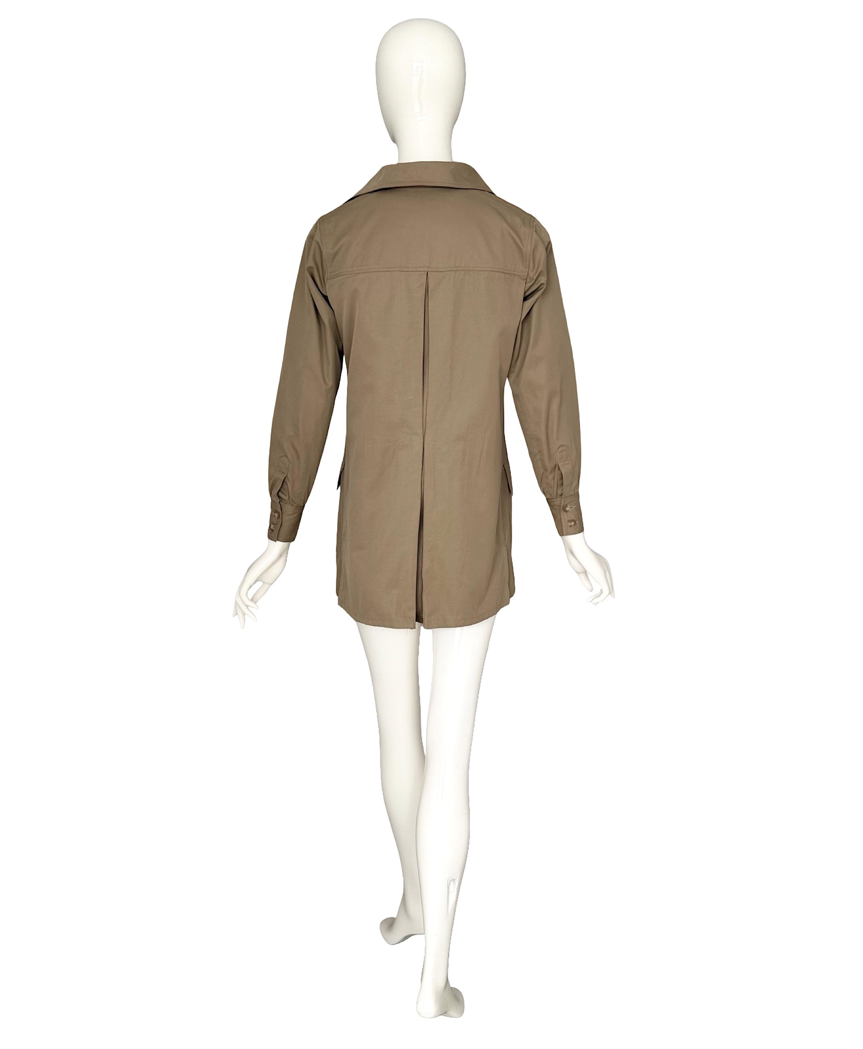 Vintage By Yves Saint Laurent 1968 Khaki Baumwolle Safari Schnürung Detail Mini Kleid im Angebot 5