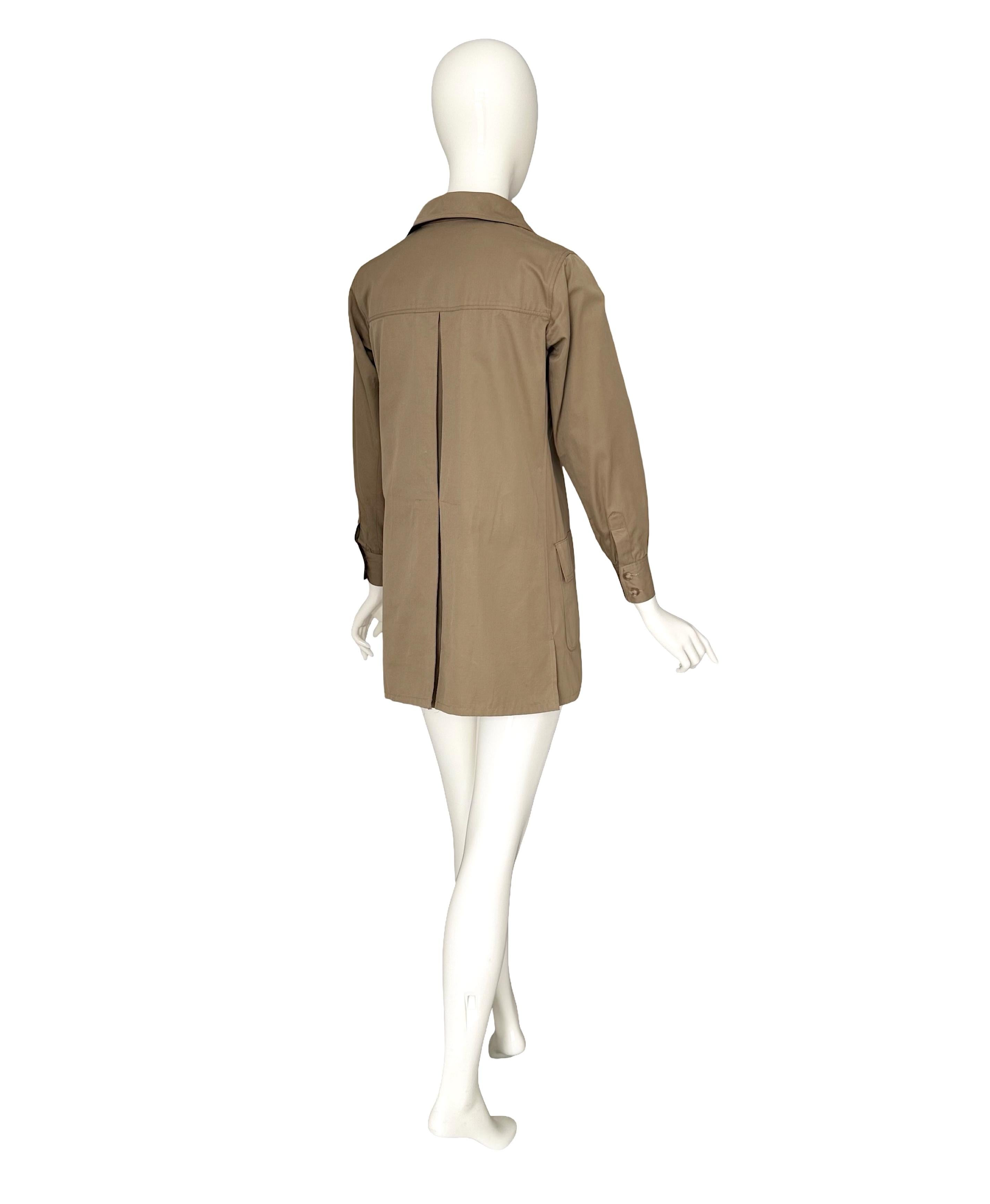 Vintage By Yves Saint Laurent 1968 Khaki Baumwolle Safari Schnürung Detail Mini Kleid im Angebot 6