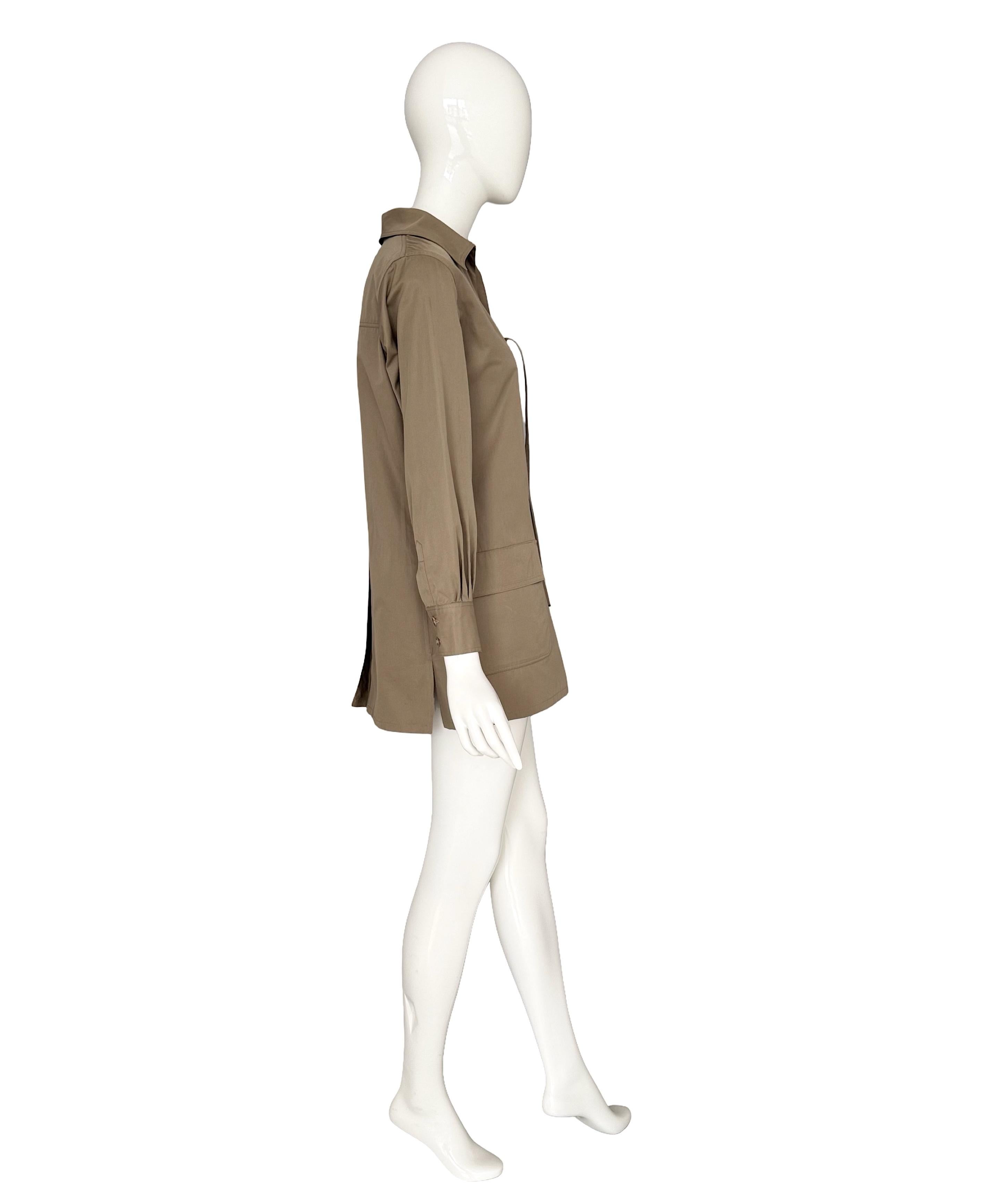 Vintage By Yves Saint Laurent 1968 Khaki Baumwolle Safari Schnürung Detail Mini Kleid im Angebot 7