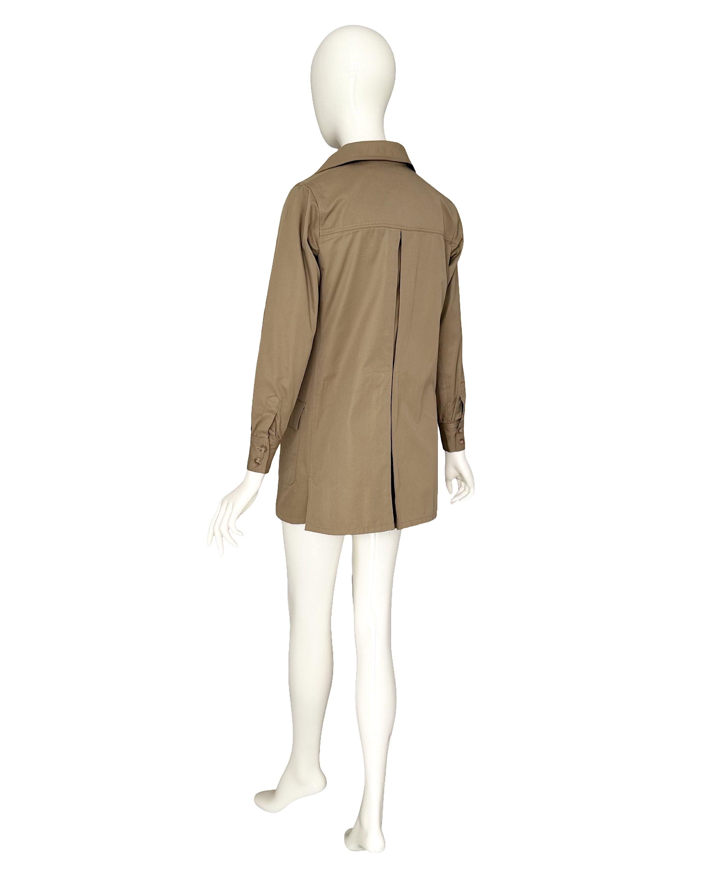 Vintage By Yves Saint Laurent 1968 Khaki Baumwolle Safari Schnürung Detail Mini Kleid im Angebot 4