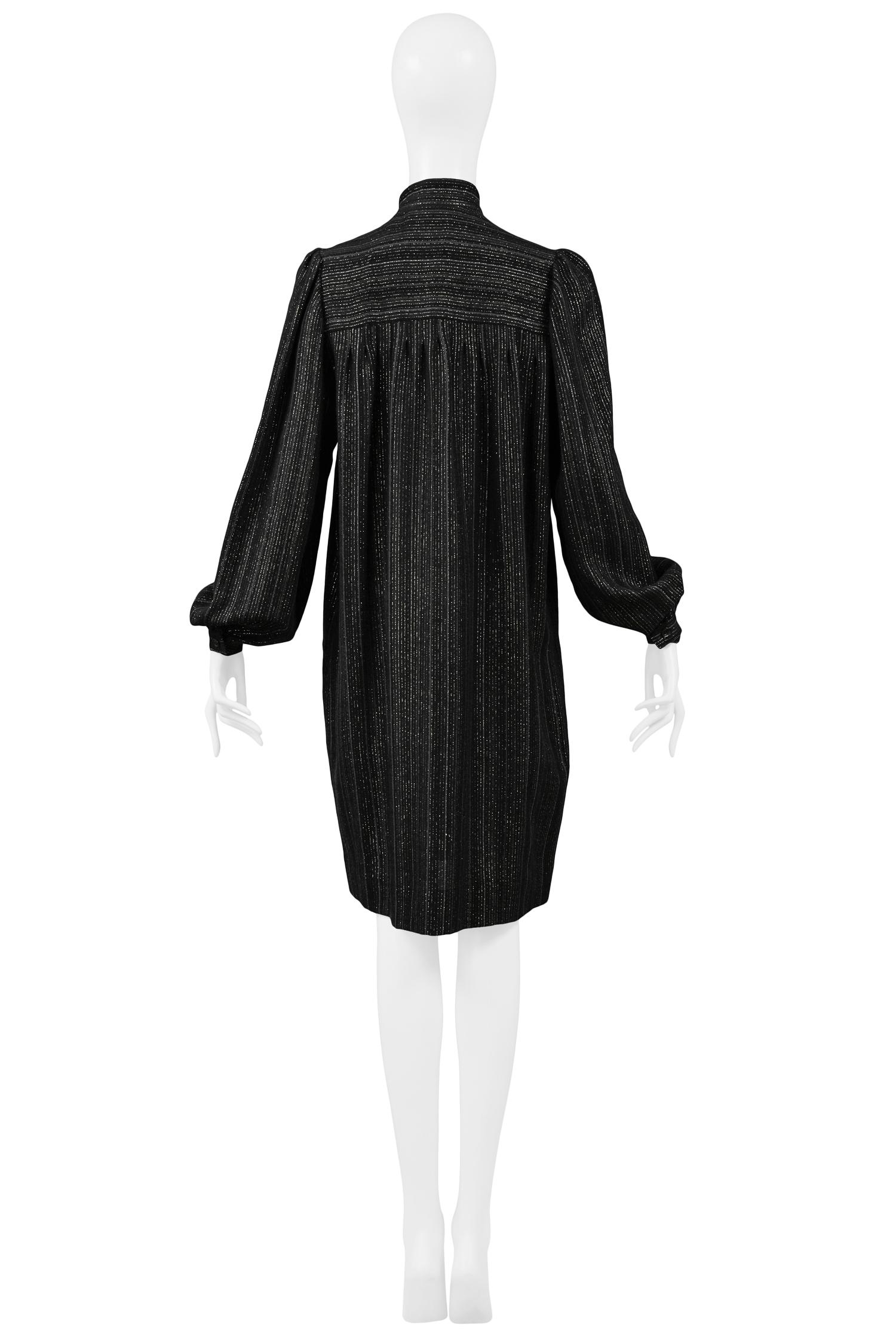 Women's Vintage Yves Saint Laurent 1970's Black & Gold Smock Dress