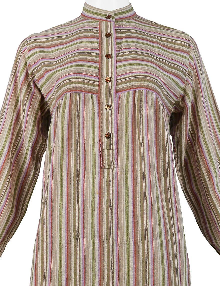 Vintage Yves Saint Laurent 1970's Brown Stripe Blouse In Excellent Condition In Los Angeles, CA