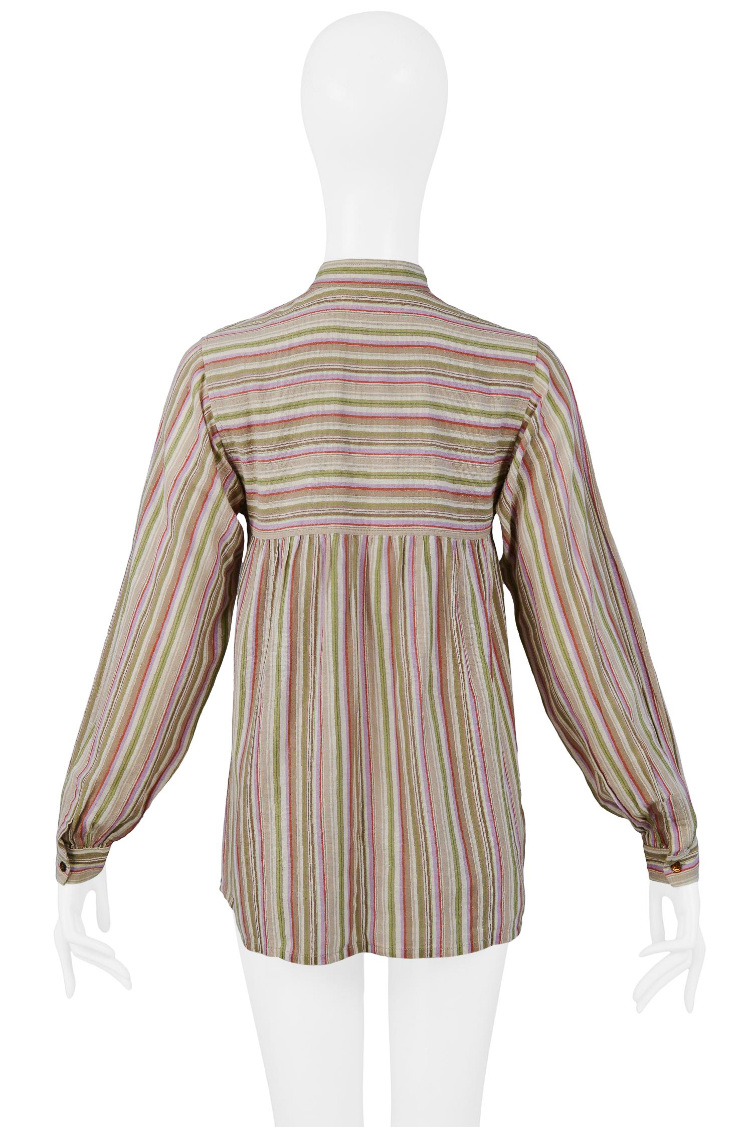 Vintage Yves Saint Laurent 1970's Brown Stripe Blouse 1