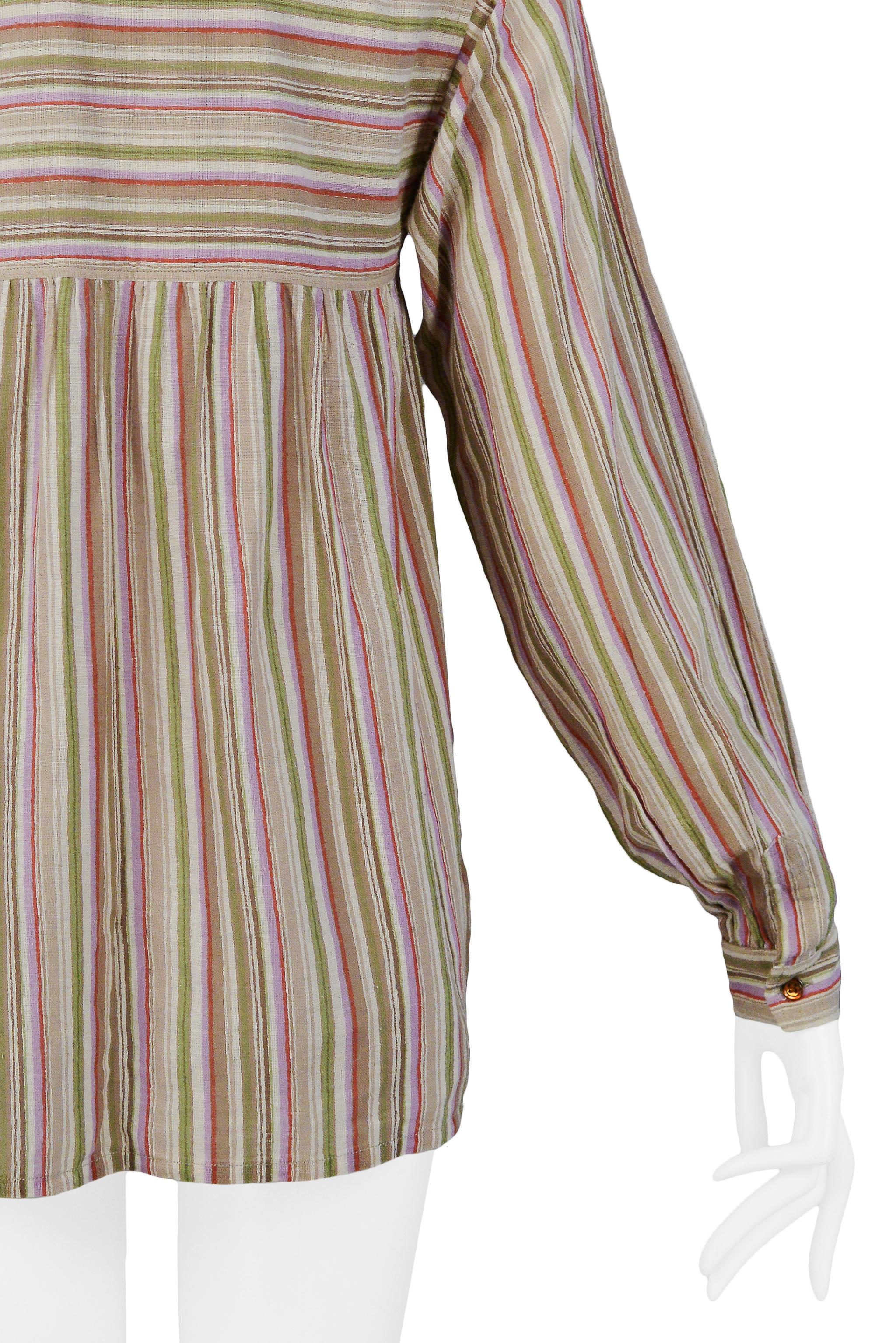 Women's or Men's Vintage Yves Saint Laurent 1970's Brown Stripe Blouse