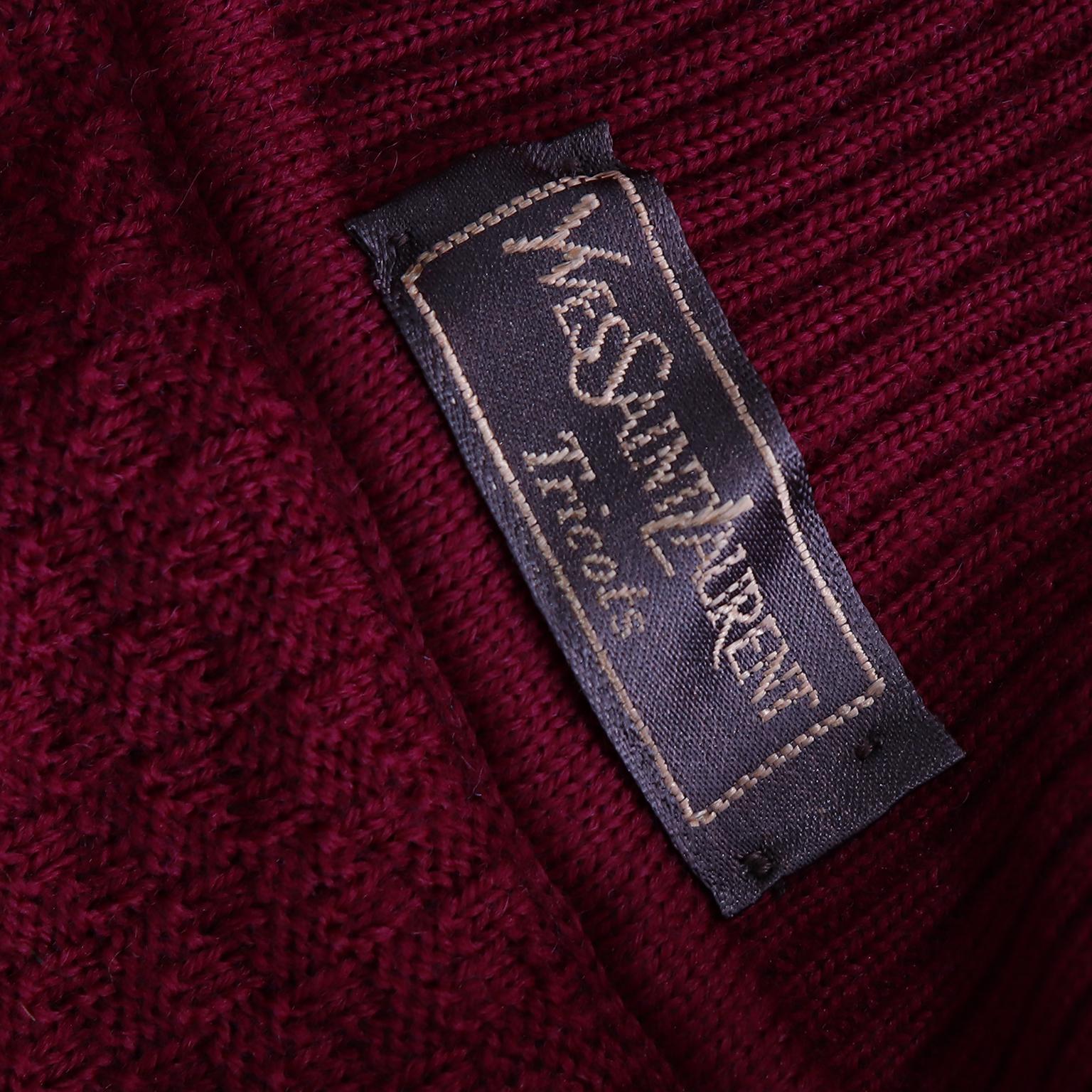 Vintage Yves Saint Laurent 1970s Burgundy Red Fringe Wool Knit Sweater For Sale 7