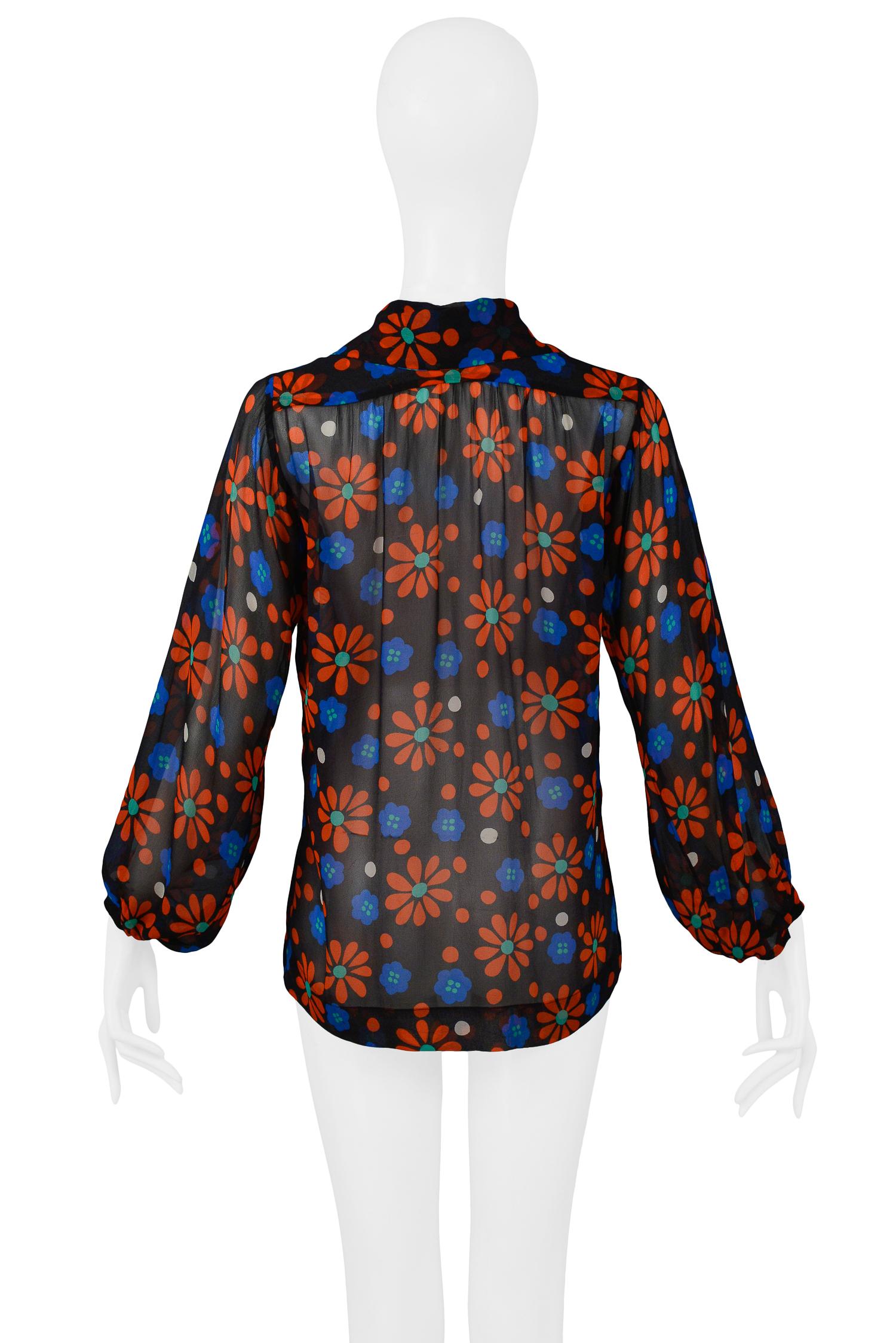 Vintage Yves Saint Laurent 1970's Iconic Floral Print Blouse In Excellent Condition In Los Angeles, CA